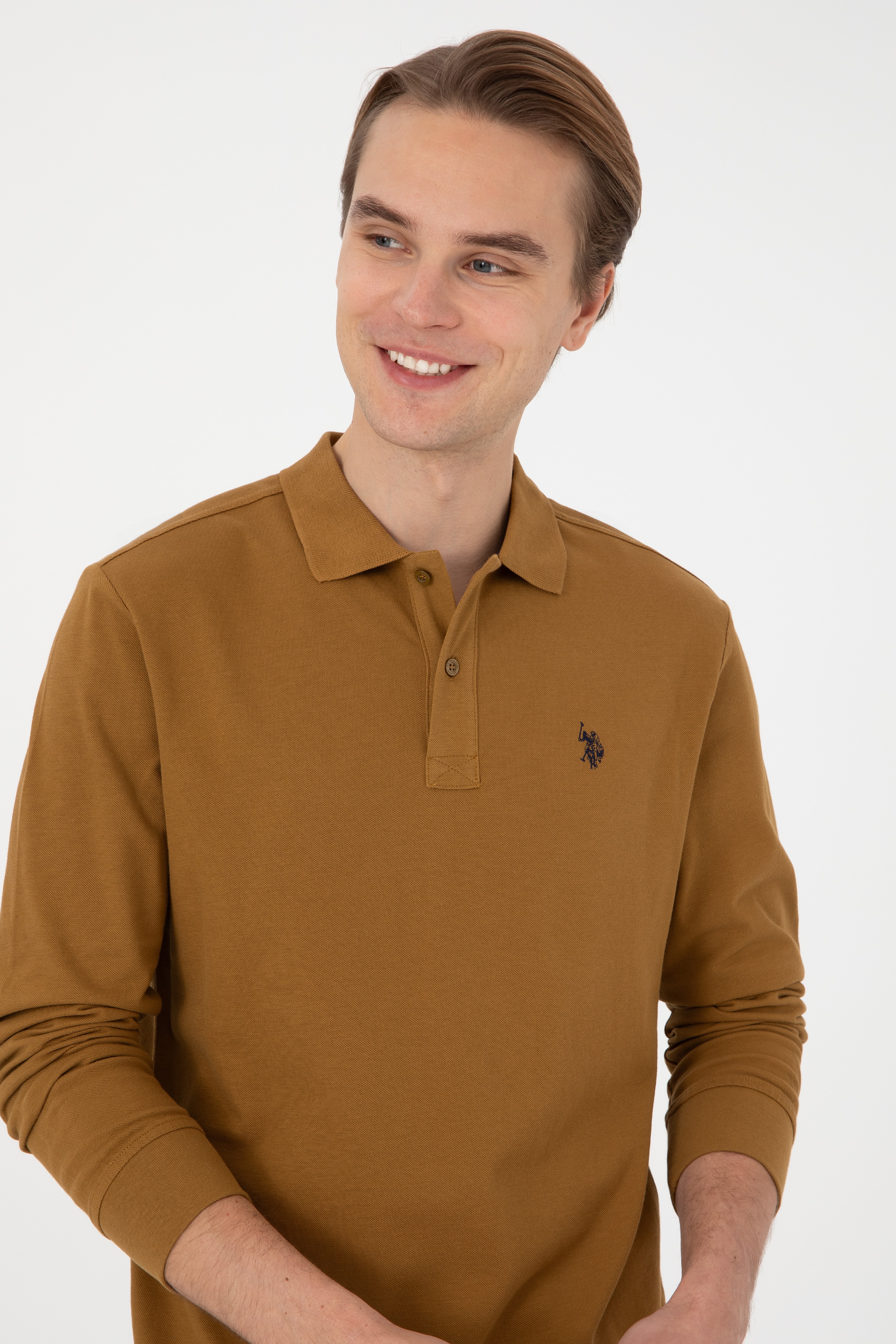 Erkek Regular Fit Polo Yaka Haki Basic Sweatshirt - Image 2