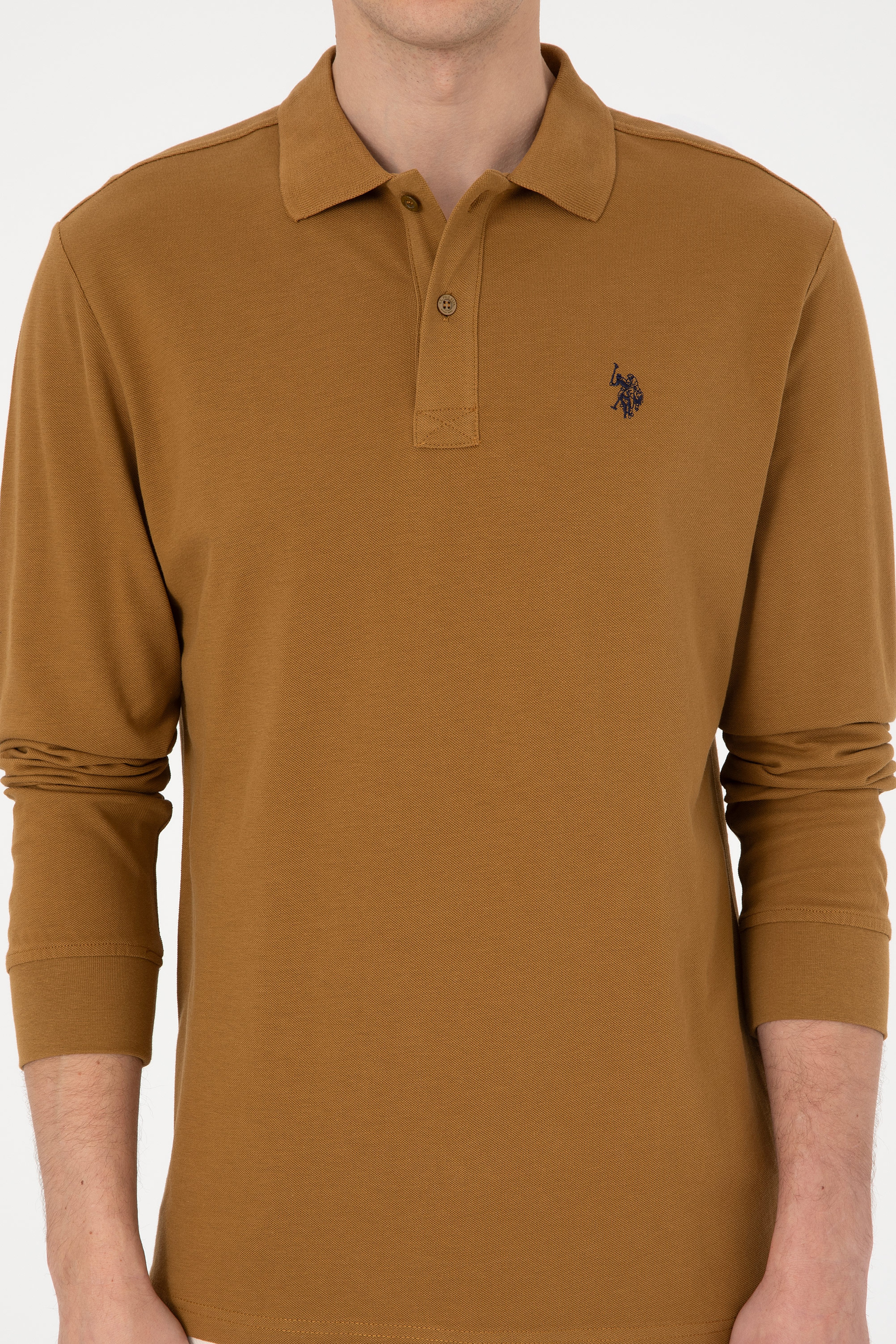 Erkek Regular Fit Polo Yaka Haki Basic Sweatshirt - Image 6