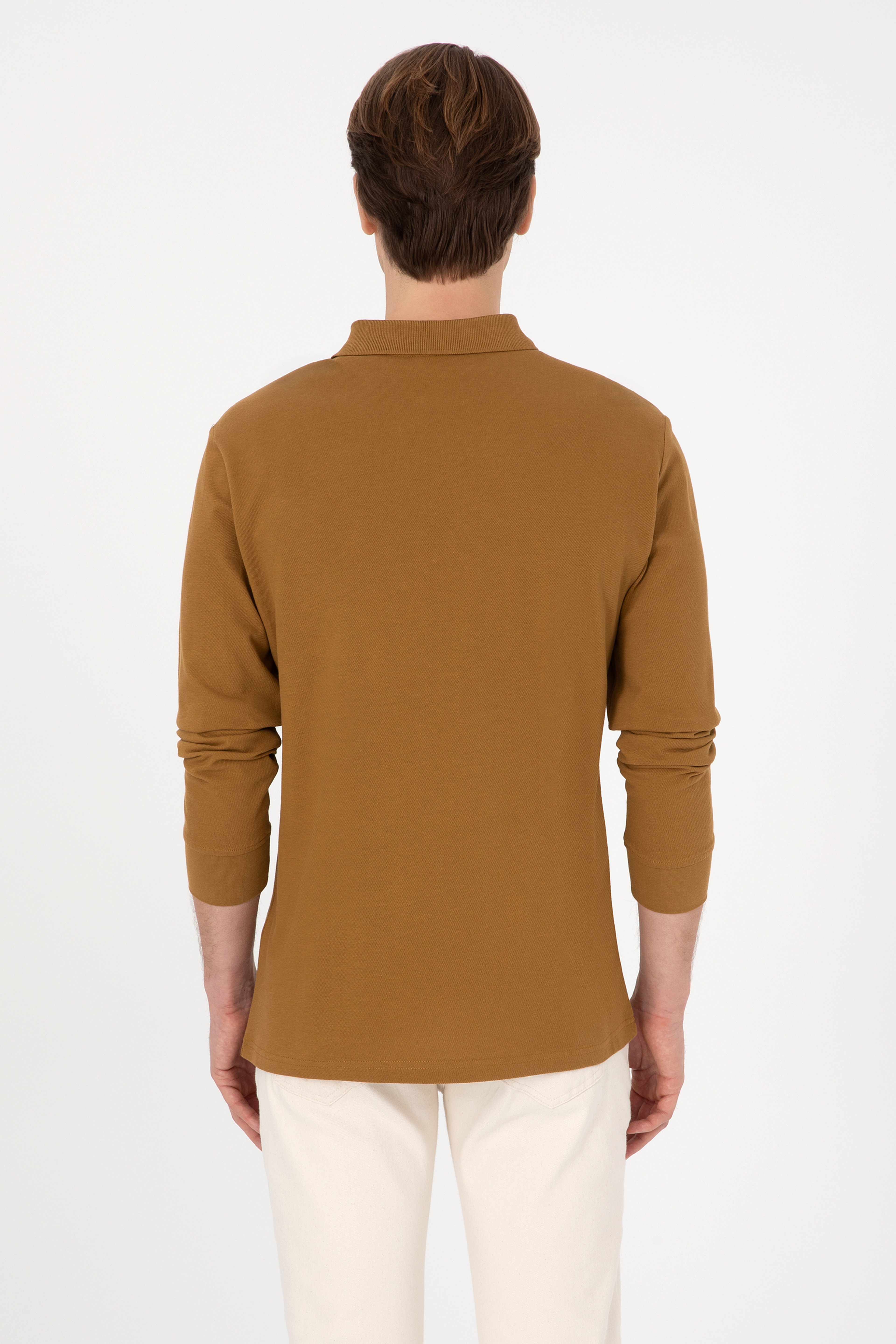 Erkek Regular Fit Polo Yaka Haki Basic Sweatshirt - Image 5