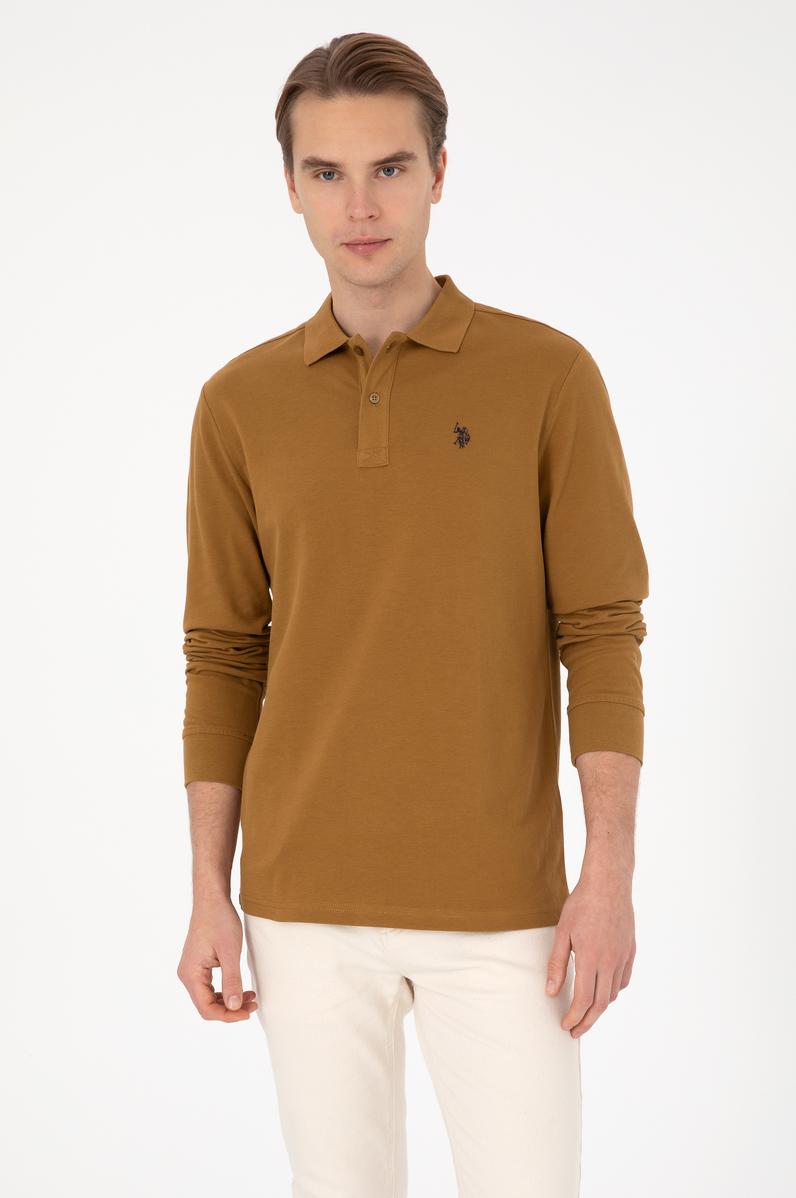 Erkek Regular Fit Polo Yaka Haki Basic Sweatshirt