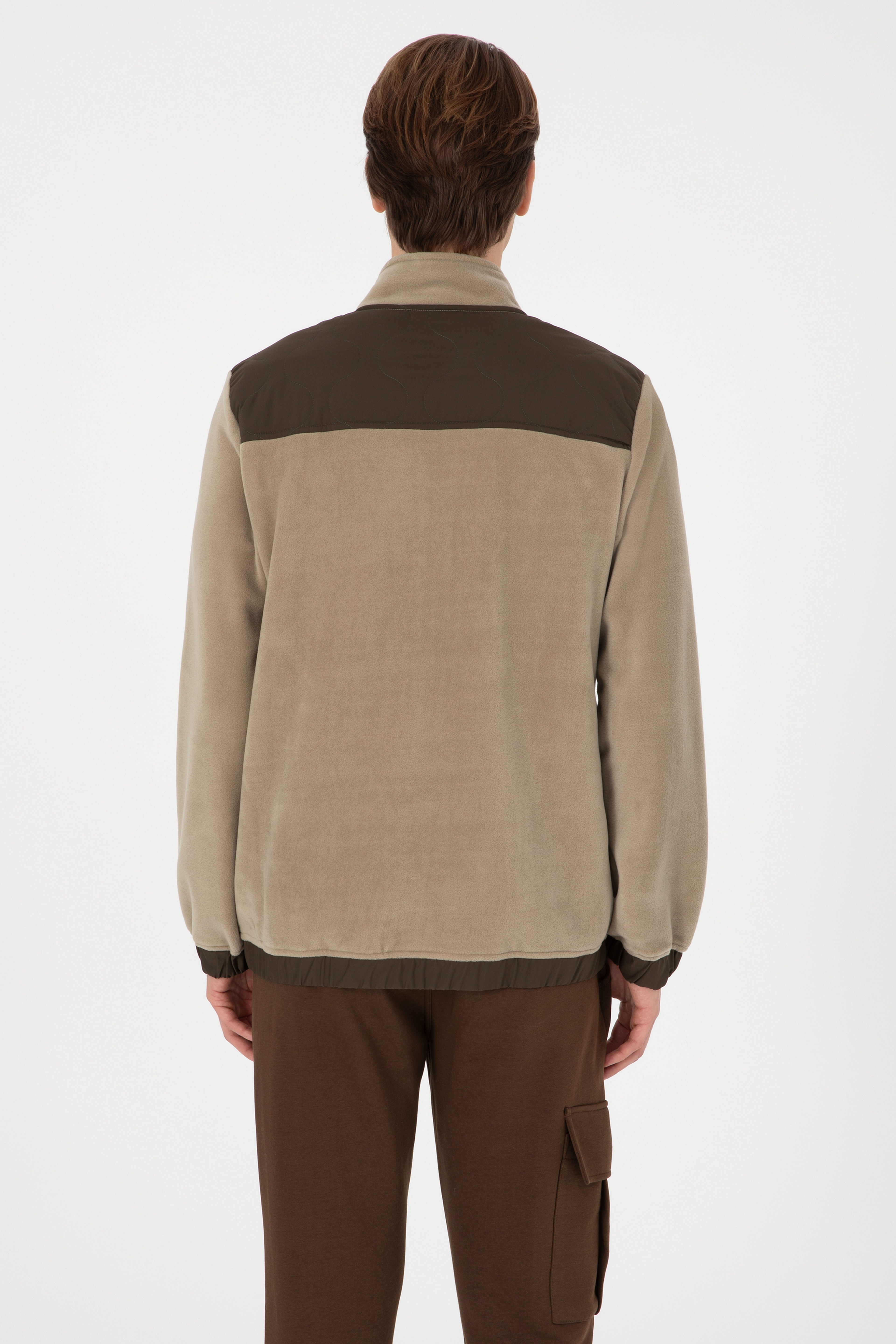 Erkek Regular Fit Açık Haki Fermuarlı Örme Hırka - Image 5