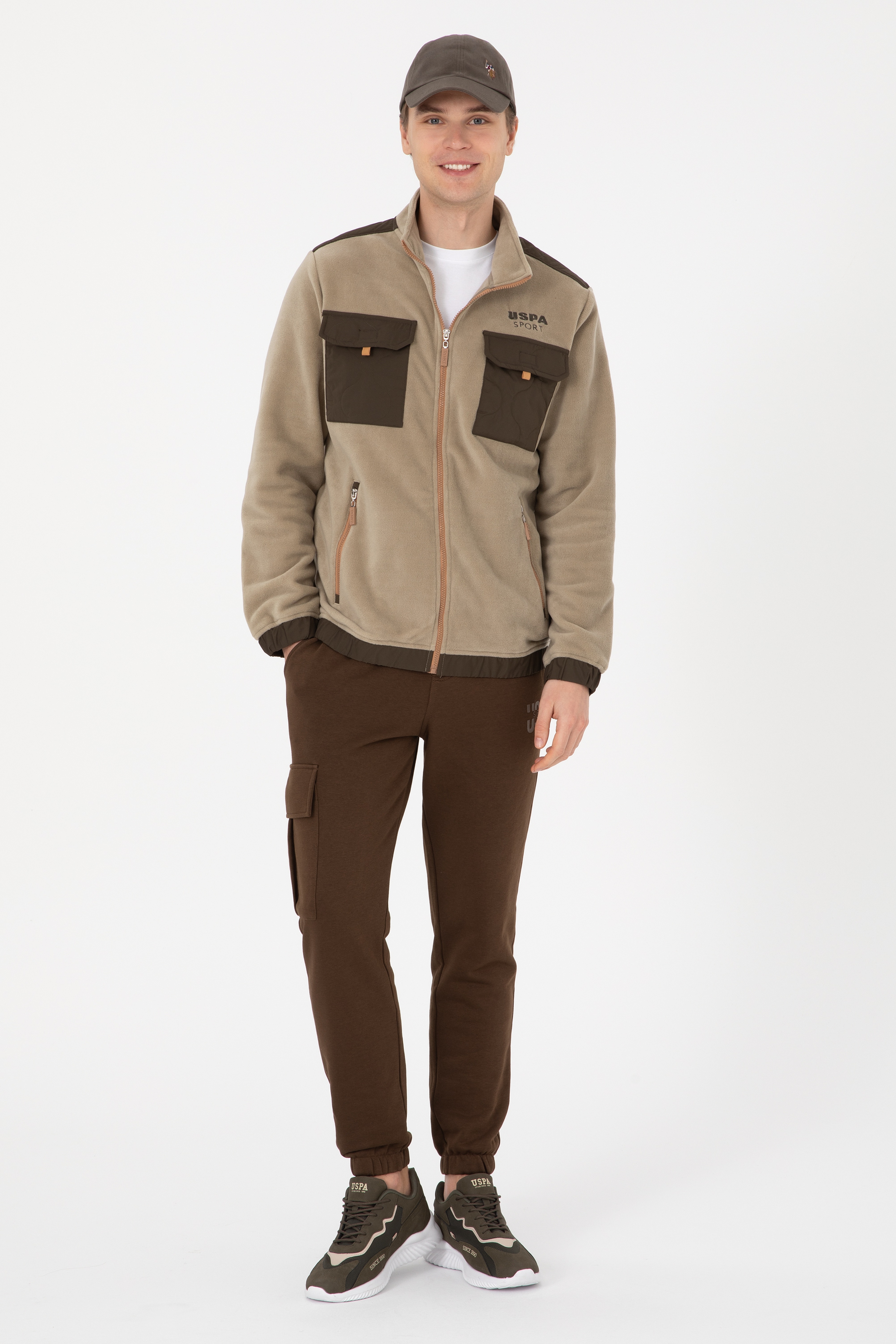 Erkek Regular Fit Açık Haki Fermuarlı Örme Hırka - Image 4