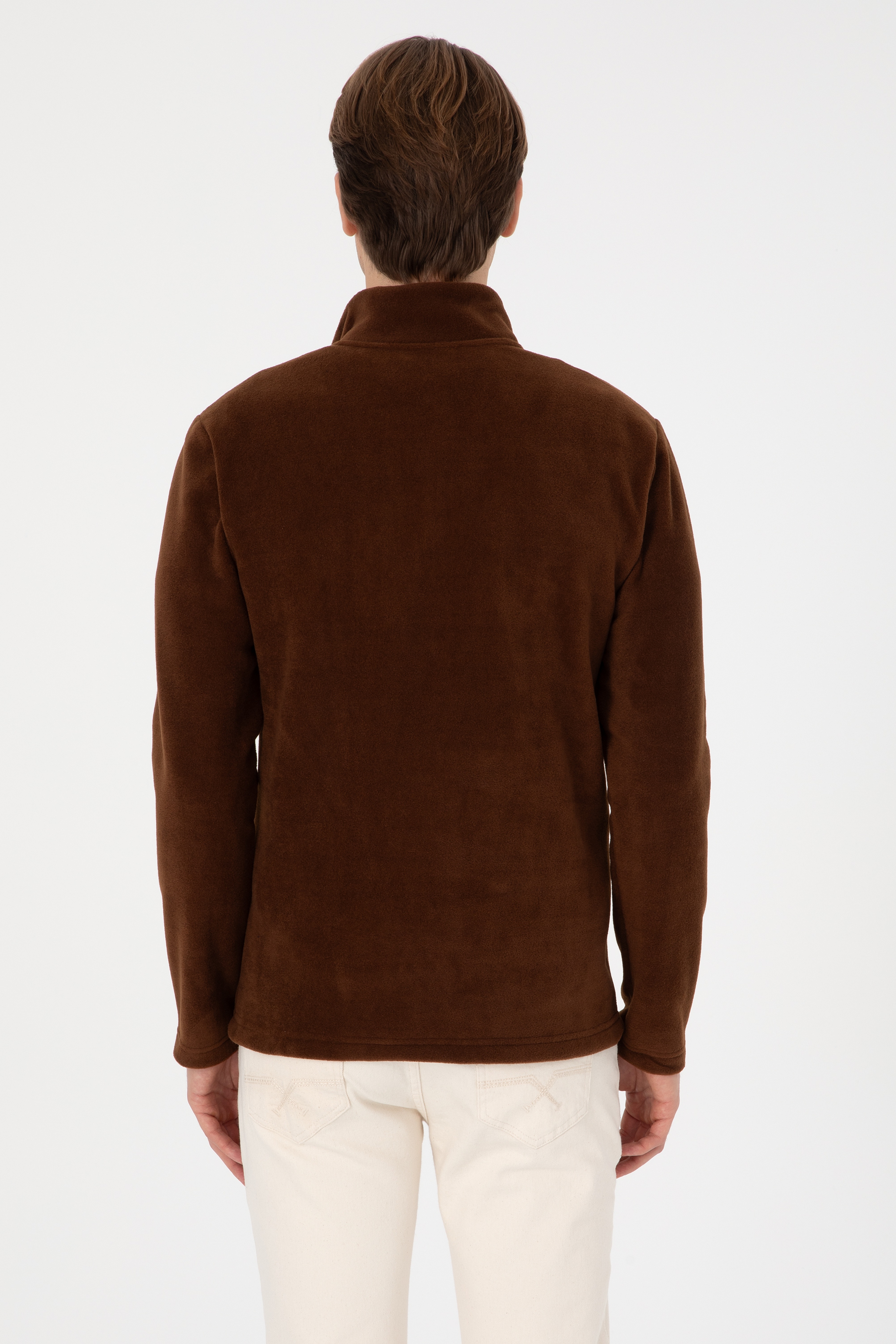 Erkek Regular Fit Yarım Fermuarlı Kahverengi Sweatshirt