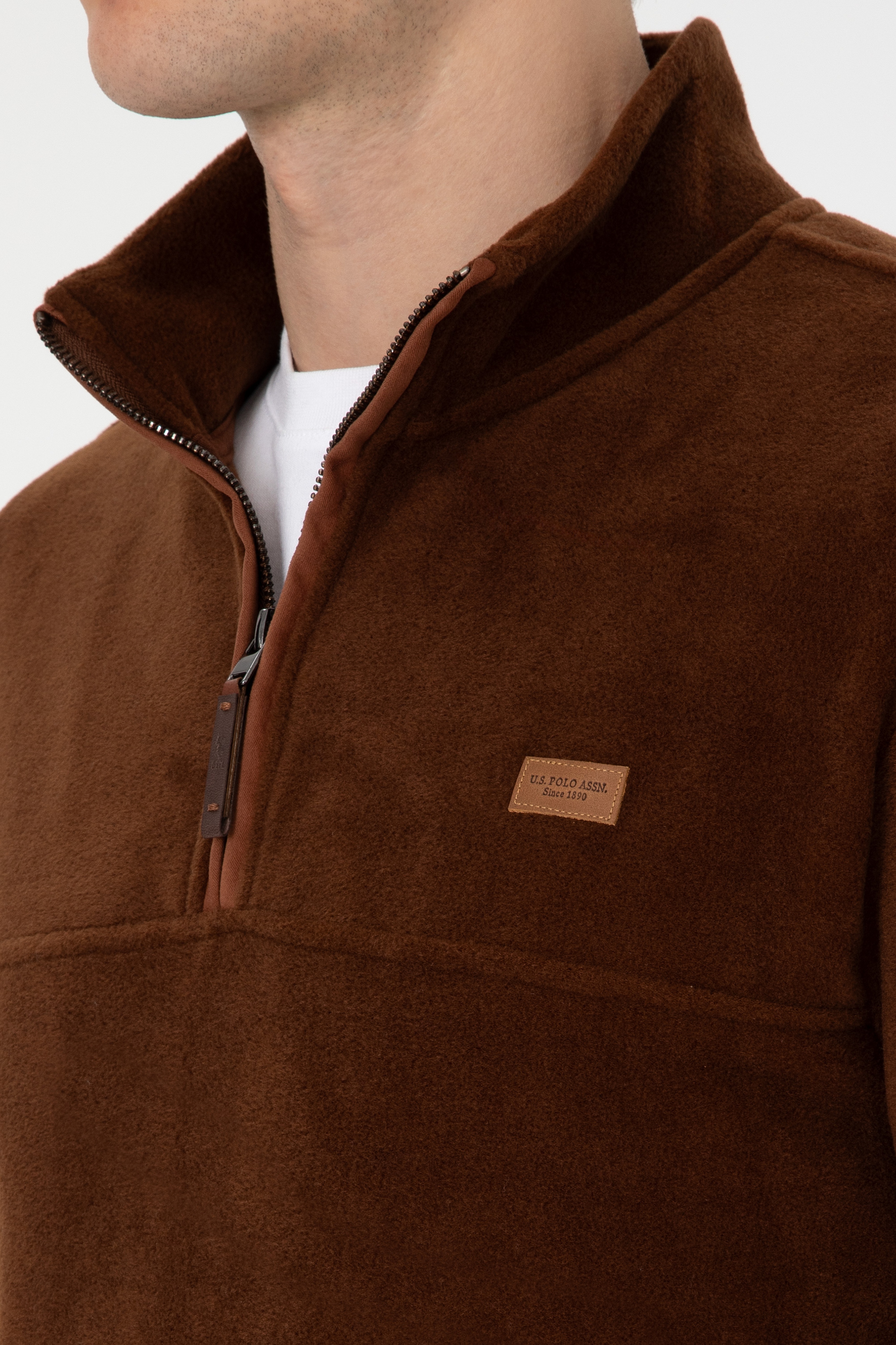 Erkek Regular Fit Yarım Fermuarlı Kahverengi Sweatshirt - Image 7