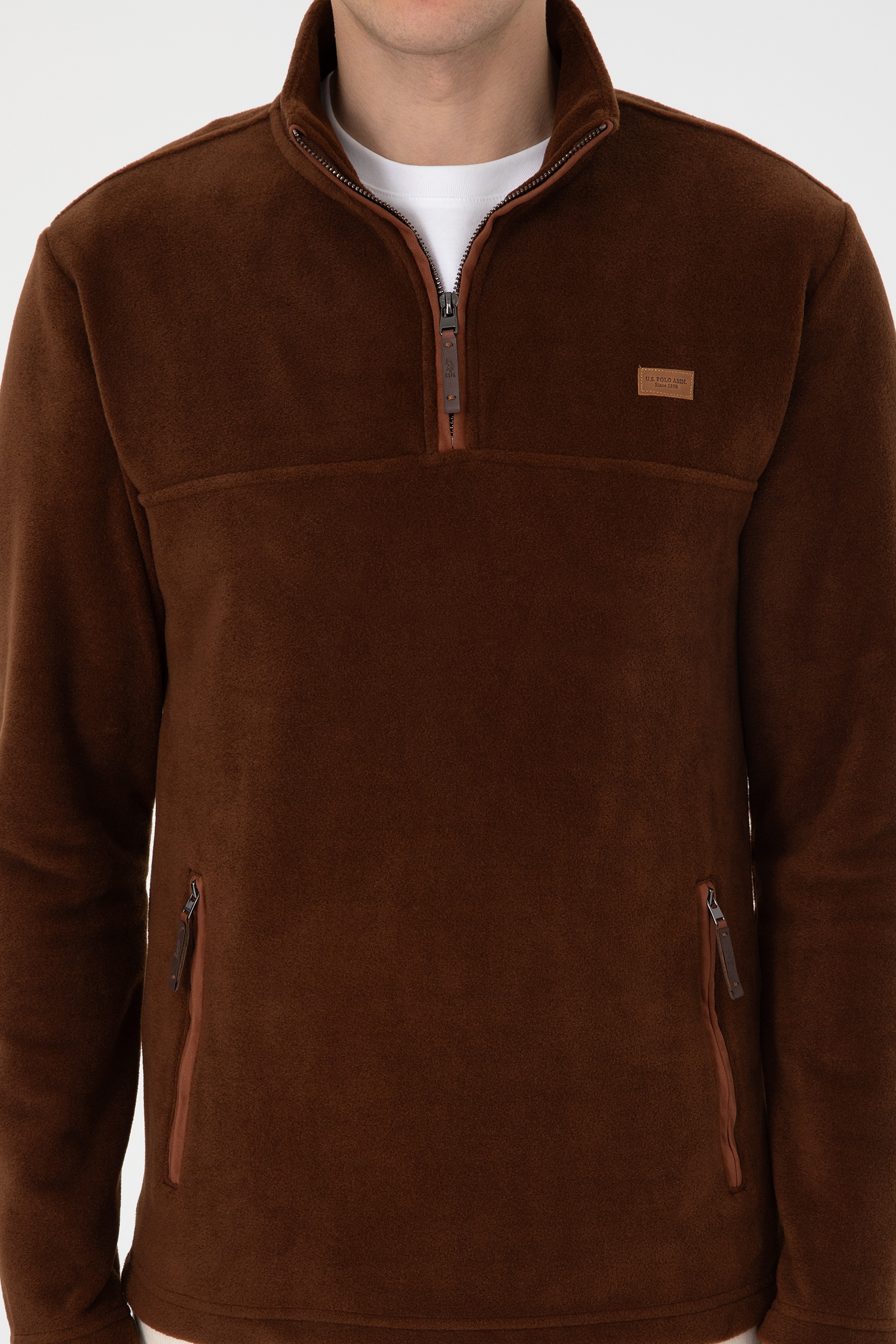 Erkek Regular Fit Yarım Fermuarlı Kahverengi Sweatshirt - Image 6
