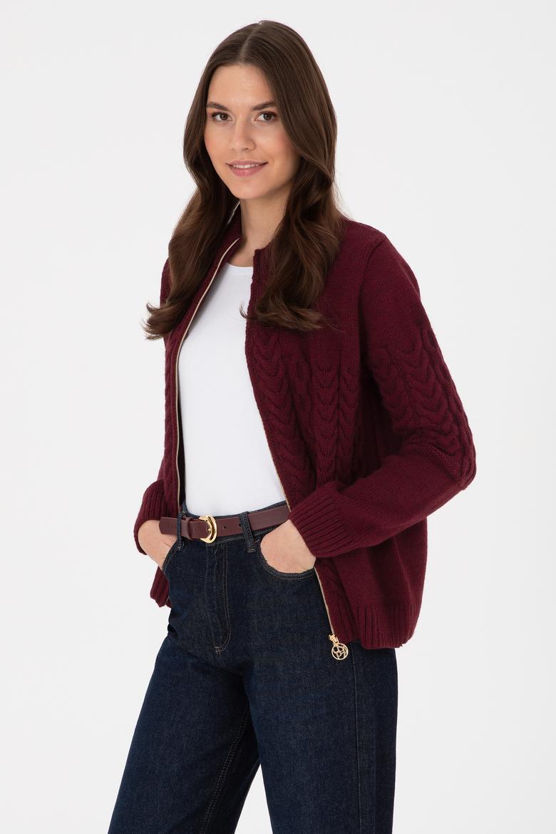 Kadın Bordo Triko Hırka - 50314669024