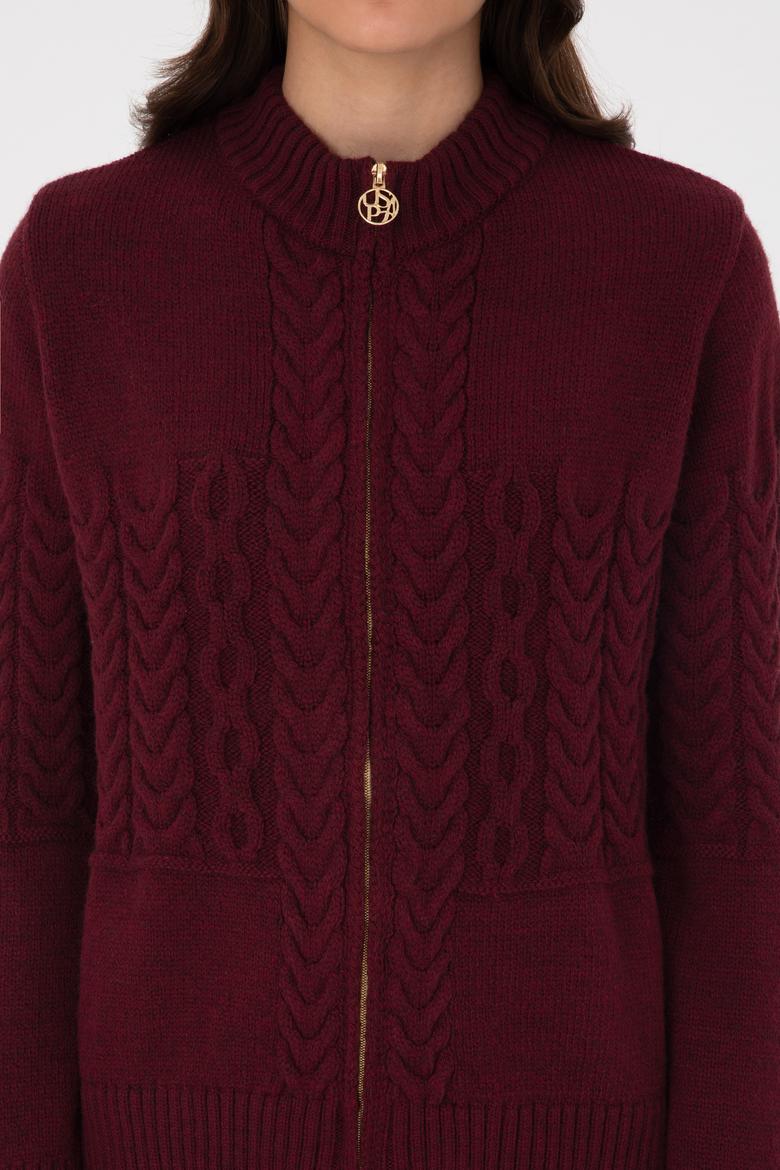 Kadın Bordo Triko Hırka - 50314669024