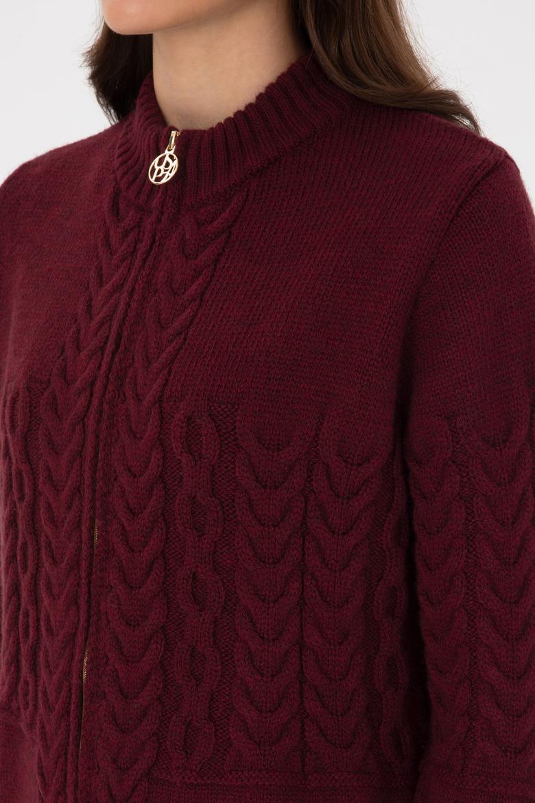 Kadın Bordo Triko Hırka - 50314669024