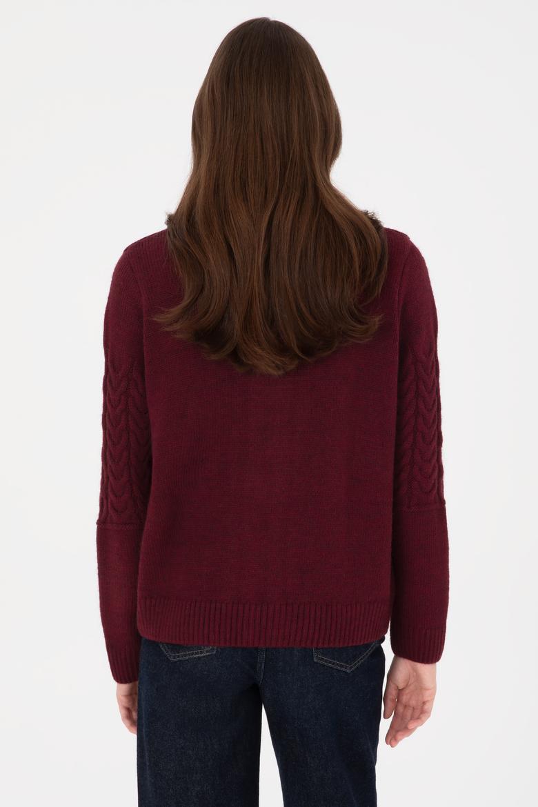 Kadın Bordo Triko Hırka - 50314669024