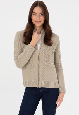 Kadın Açık Haki Triko Hırka - 50314669014