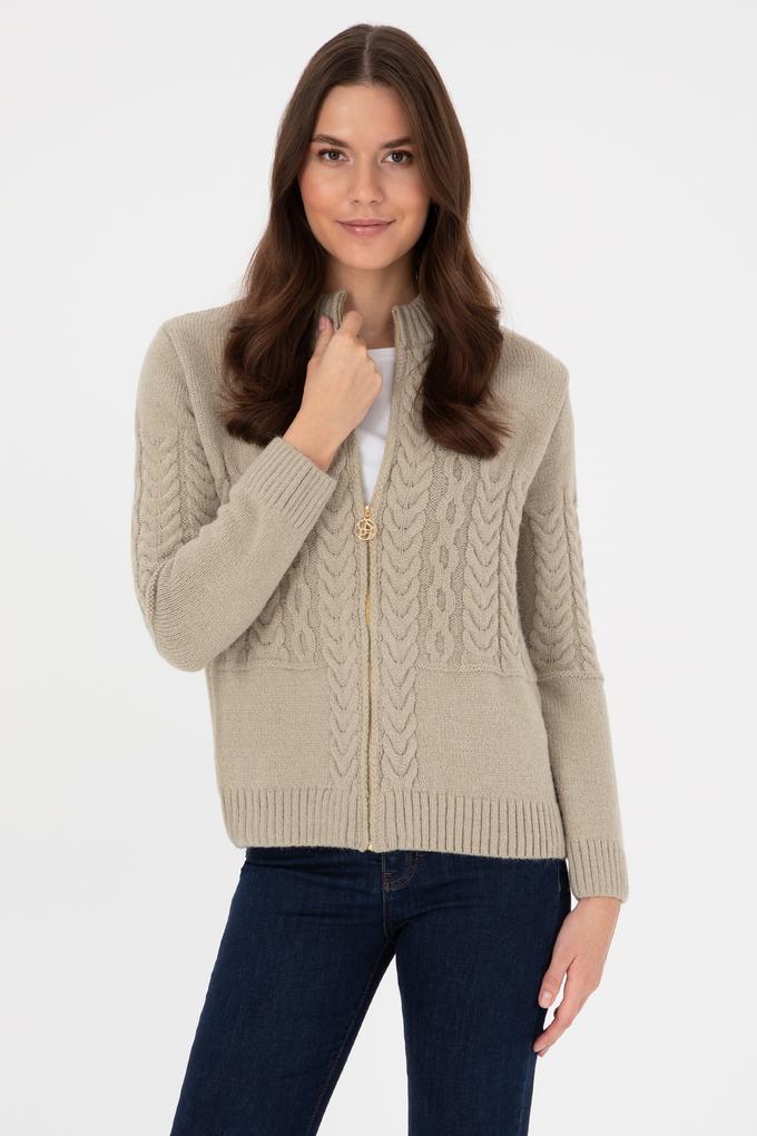 Kadın Açık Haki Triko Hırka