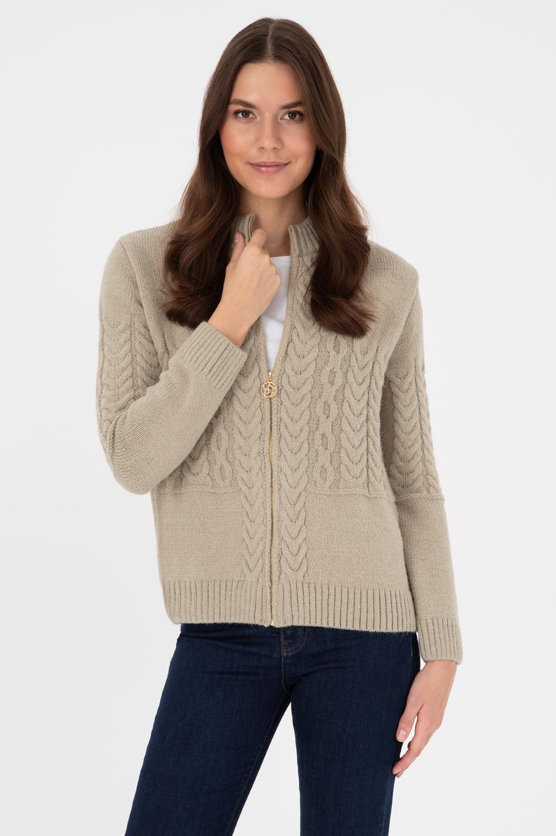 Kadın Açık Haki Triko Hırka