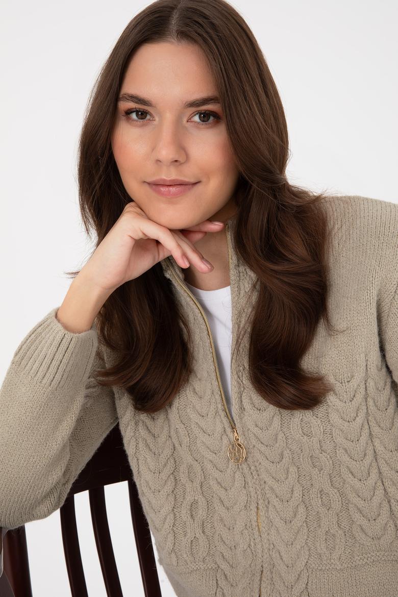 Kadın Açık Haki Triko Hırka - 50314669014