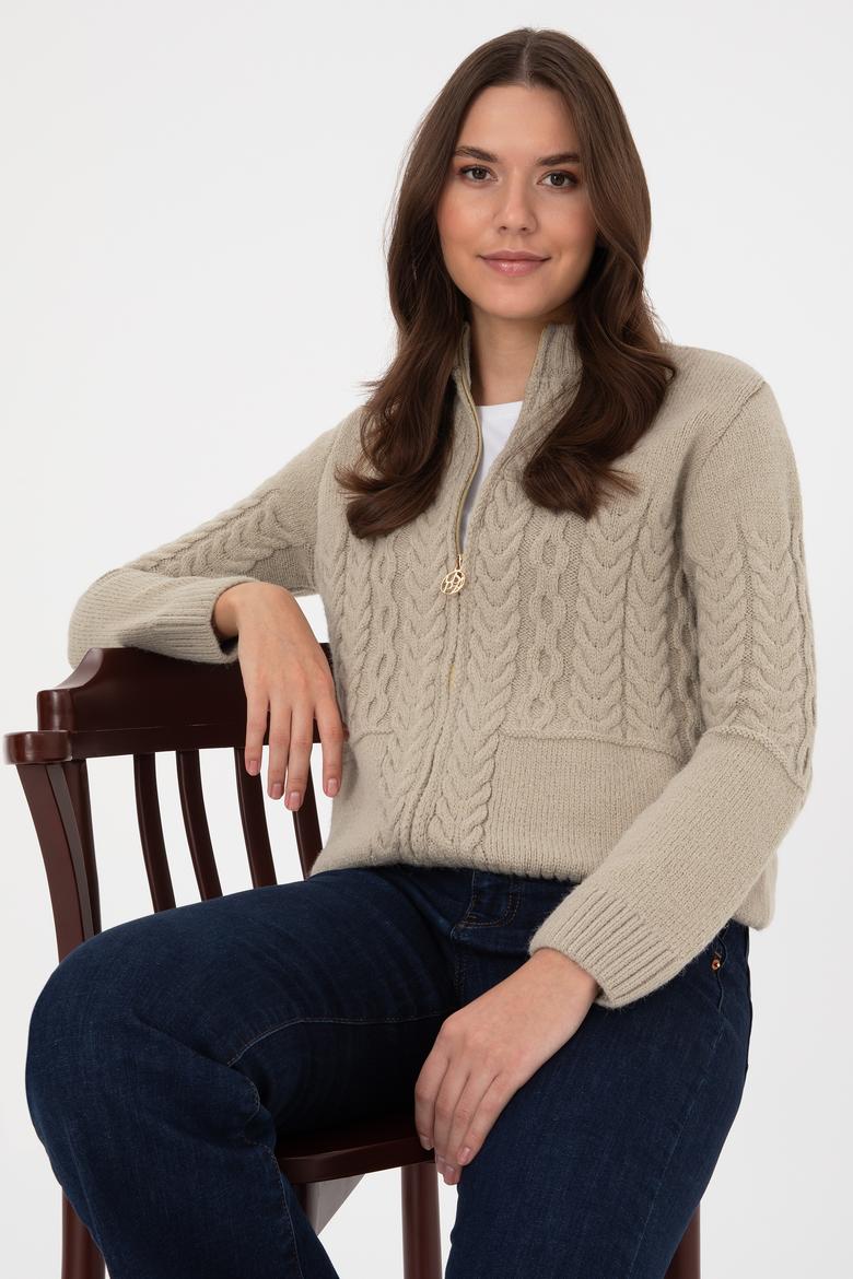 Kadın Açık Haki Triko Hırka - 50314669014