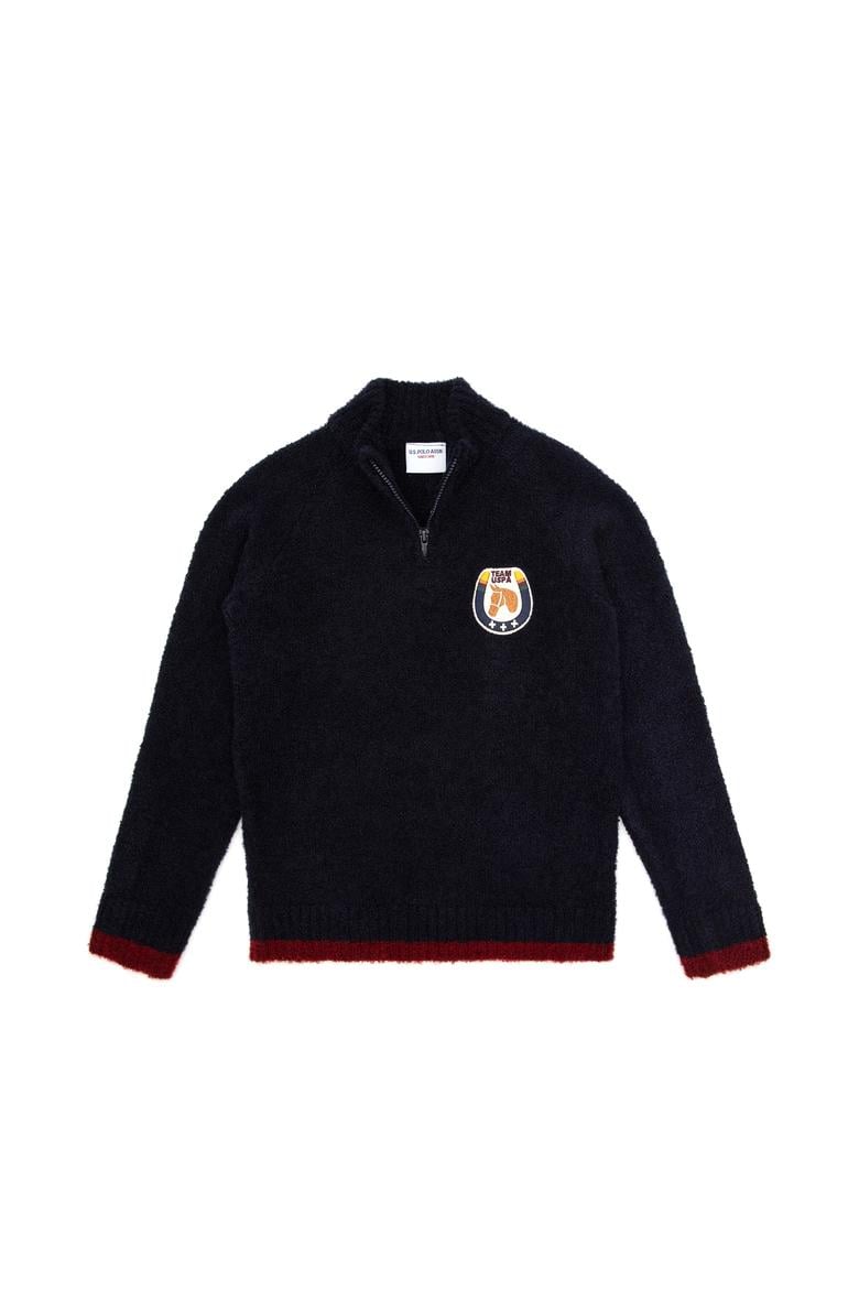 Erkek Çocuk Lacivert Yarım Fermuarlı Kazak