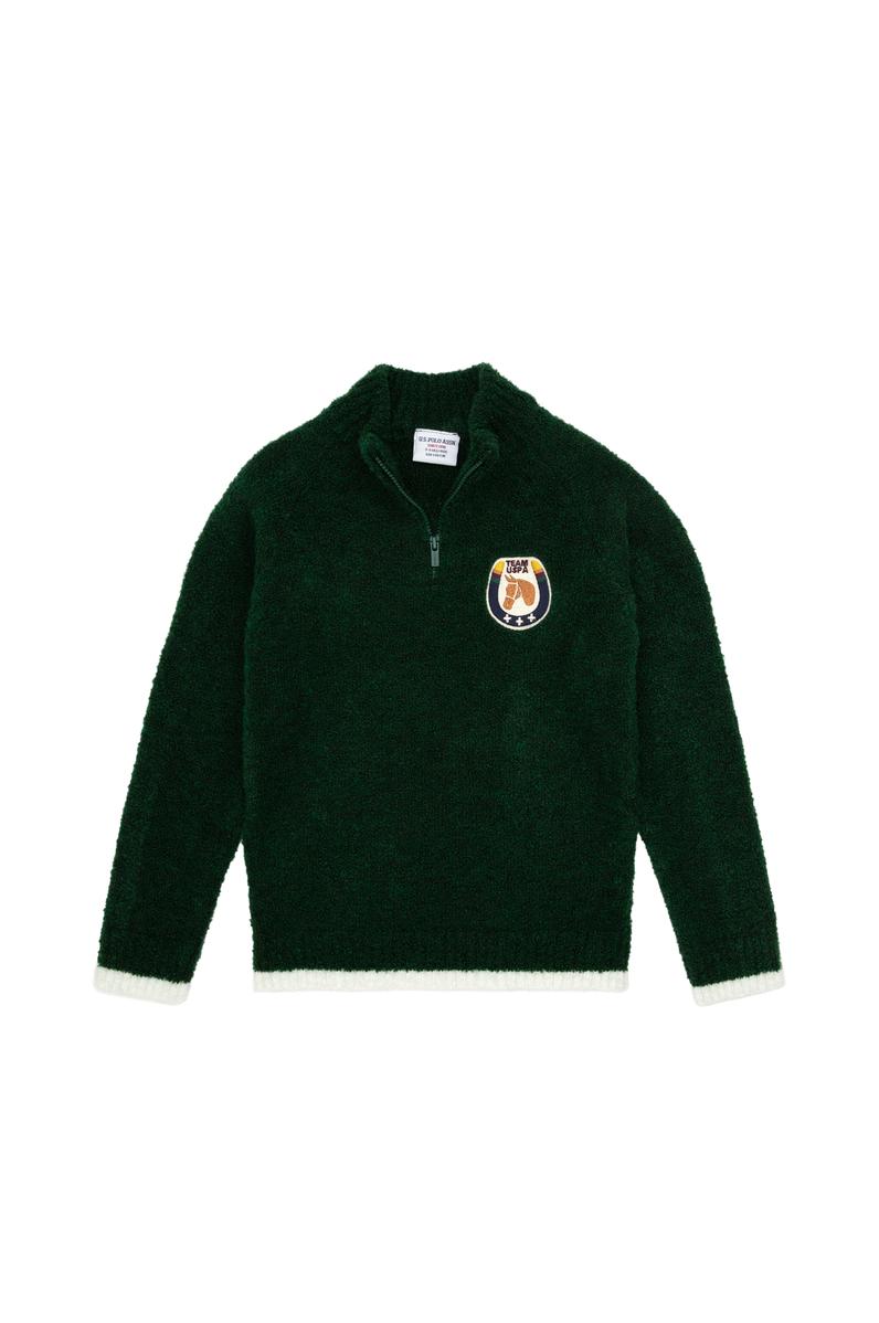 Erkek Çocuk Yeşil Yarım Fermuarlı Kazak