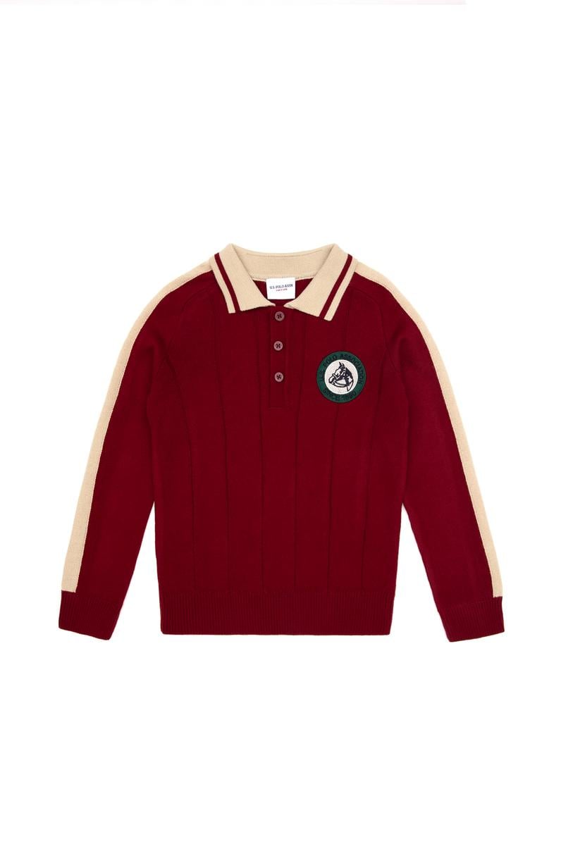 Erkek Çocuk Bordo Polo Yaka Kazak