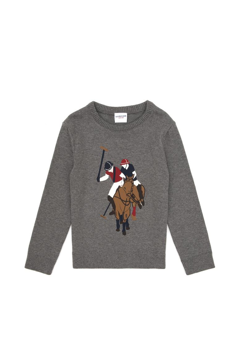 Erkek Çocuk Gri Melanj Bisiklet Yaka Kazak