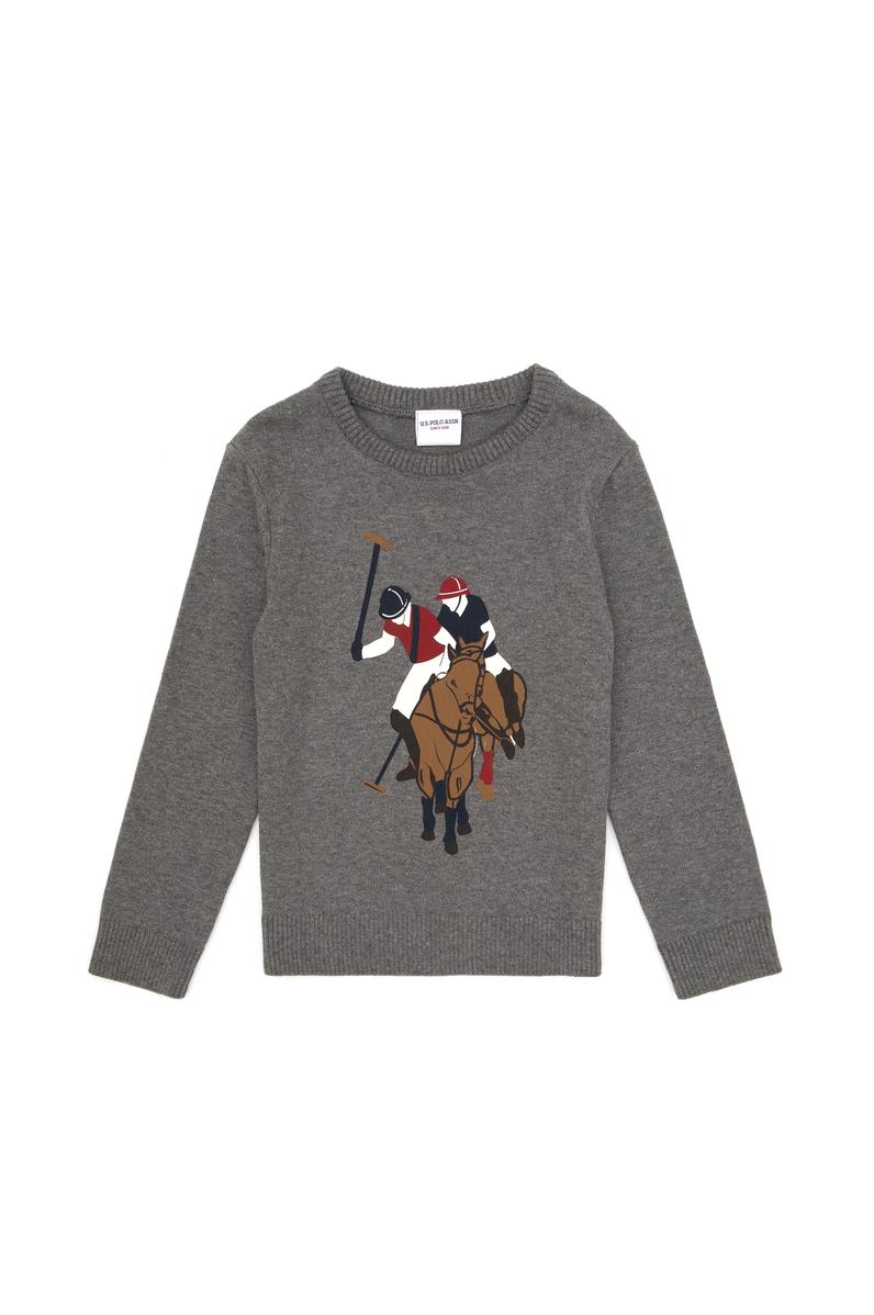 Erkek Çocuk Gri Melanj Bisiklet Yaka Kazak