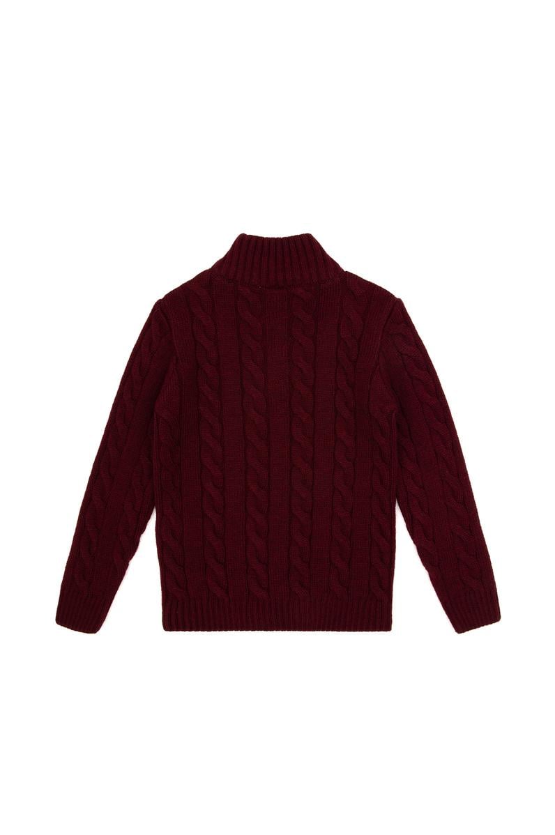 Erkek Çocuk Bordo Yarım Fermuarlı Kazak