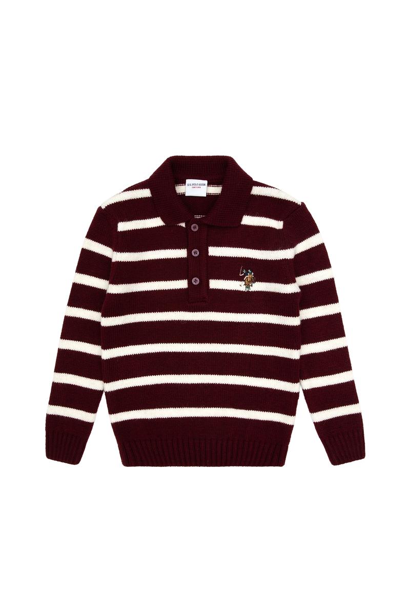 Erkek Çocuk Bordo Polo Yaka Kazak