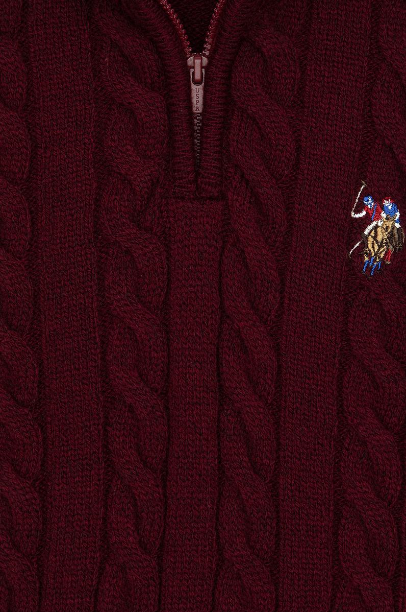 Erkek Çocuk Bordo Yarım Fermuarlı Kazak