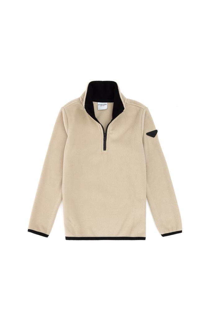 Erkek Çocuk Koyu Bej Yarım Fermuarlı Polar Sweatshirt