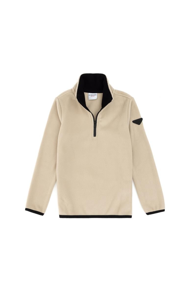 Erkek Çocuk Koyu Bej Yarım Fermuarlı Polar Sweatshirt