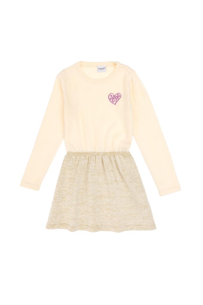 Kız Çocuk Krem Melanj Triko Elbise