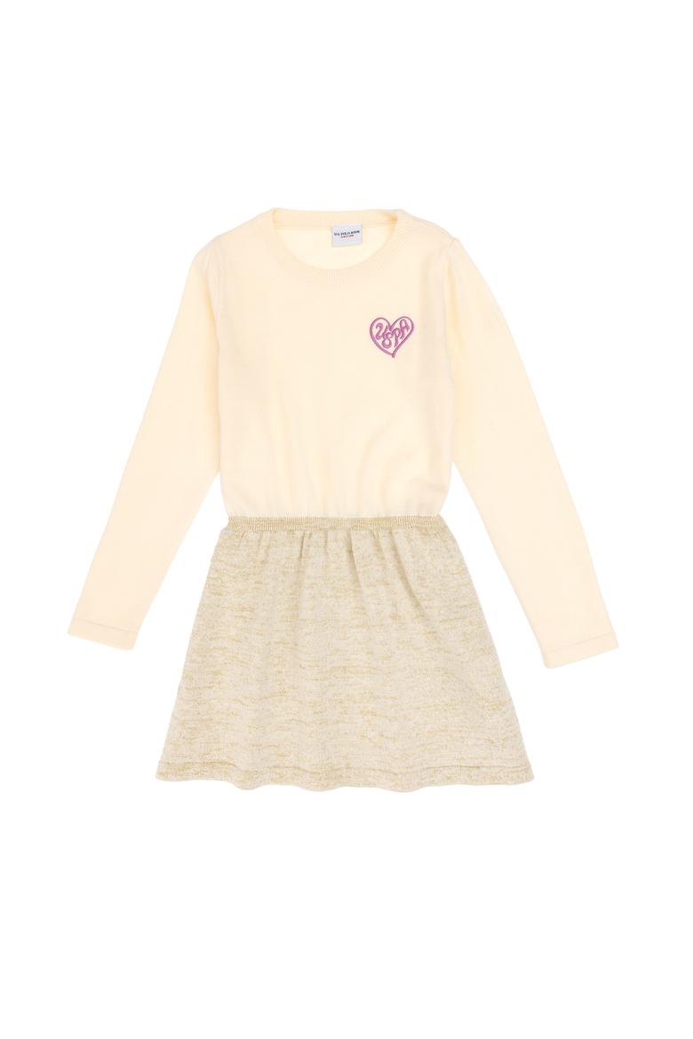 Kız Çocuk Krem Melanj Triko Elbise