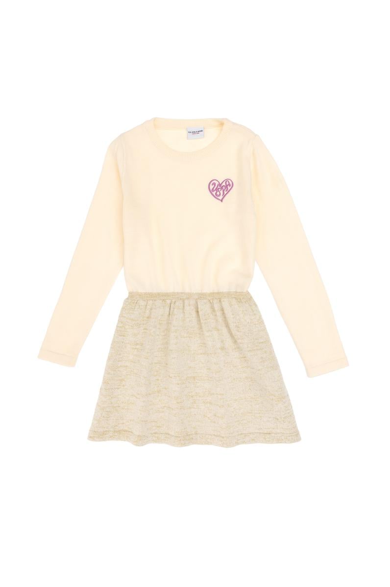 Kız Çocuk Krem Melanj Triko Elbise