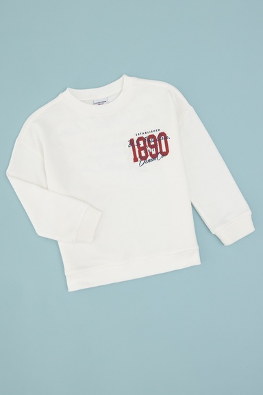 Erkek Çocuk Ekru Bisiklet Yaka Sweatshirt