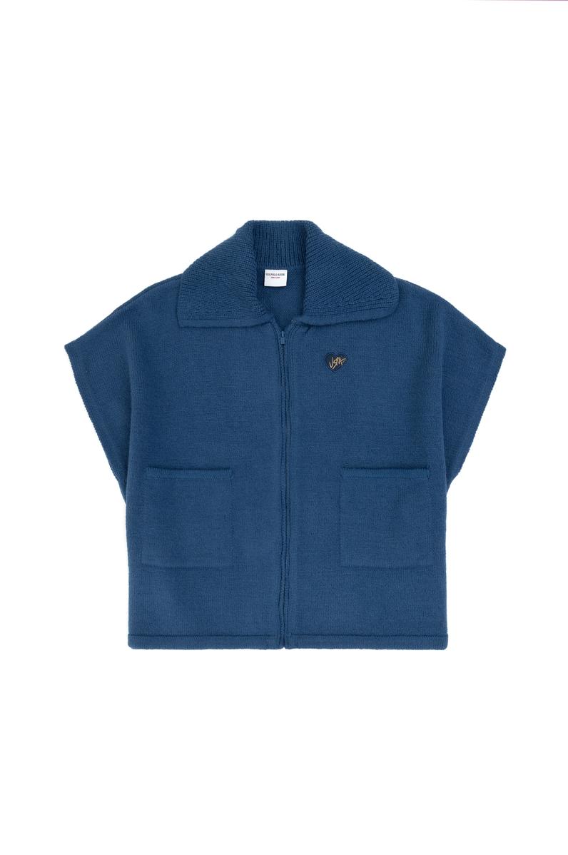 Kız Çocuk İndigo Triko Panço