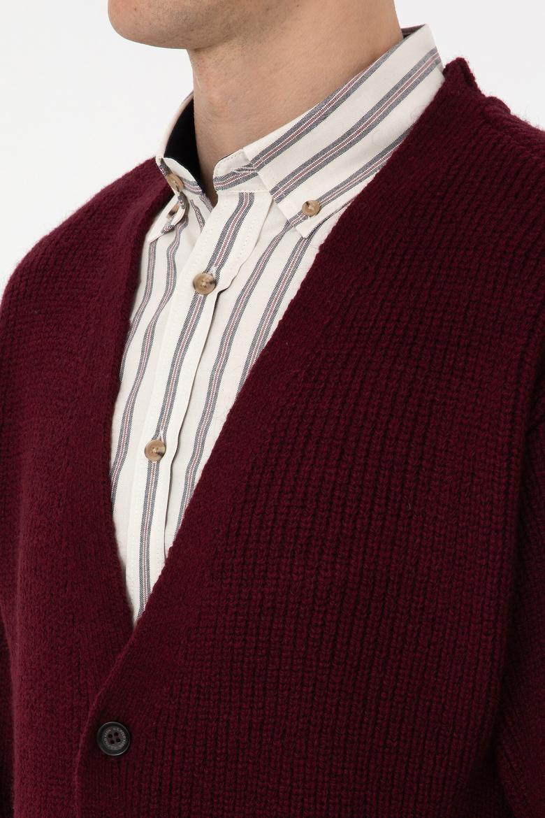 Erkek Bordo Triko Hırka - 50314960025