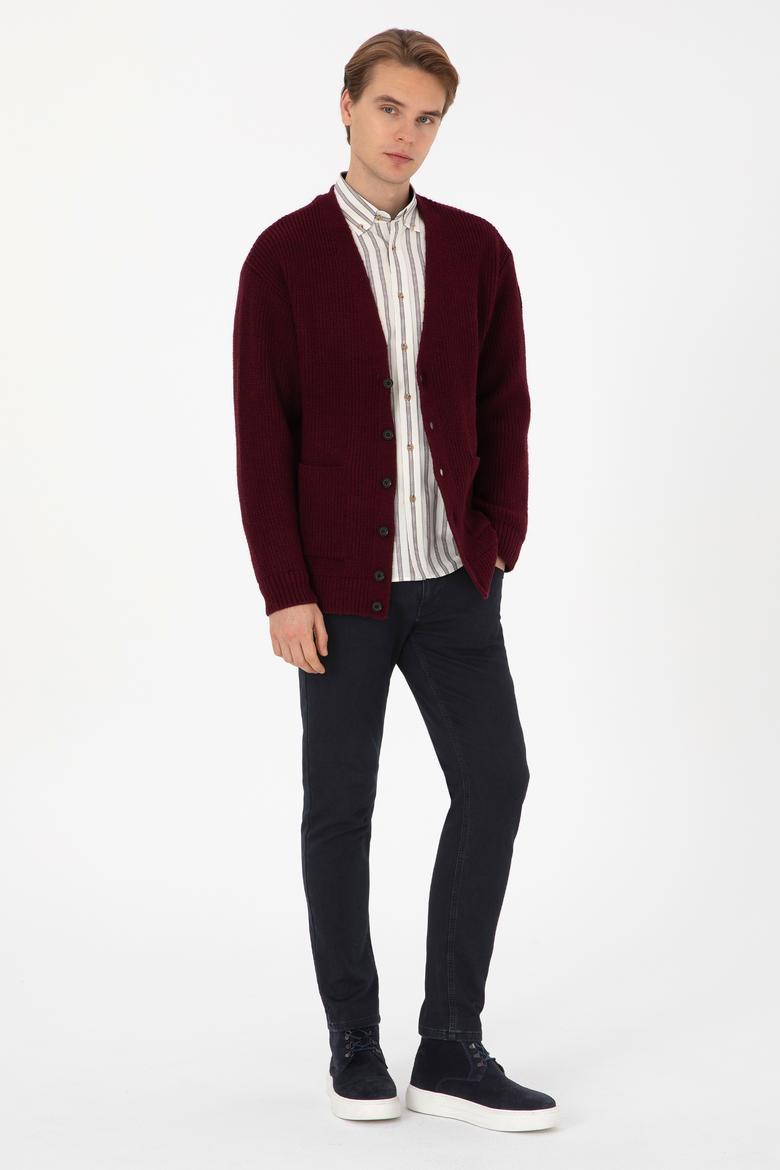 Erkek Bordo Triko Hırka - 50314960025