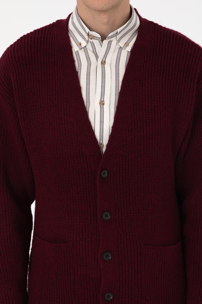 Erkek Bordo Triko Hırka - 50314960025