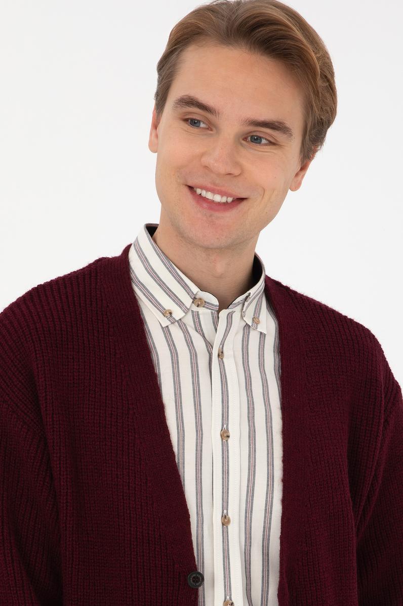 Erkek Bordo Triko Hırka