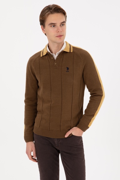 Erkek Regular Fit Polo Yaka Haki Kazak