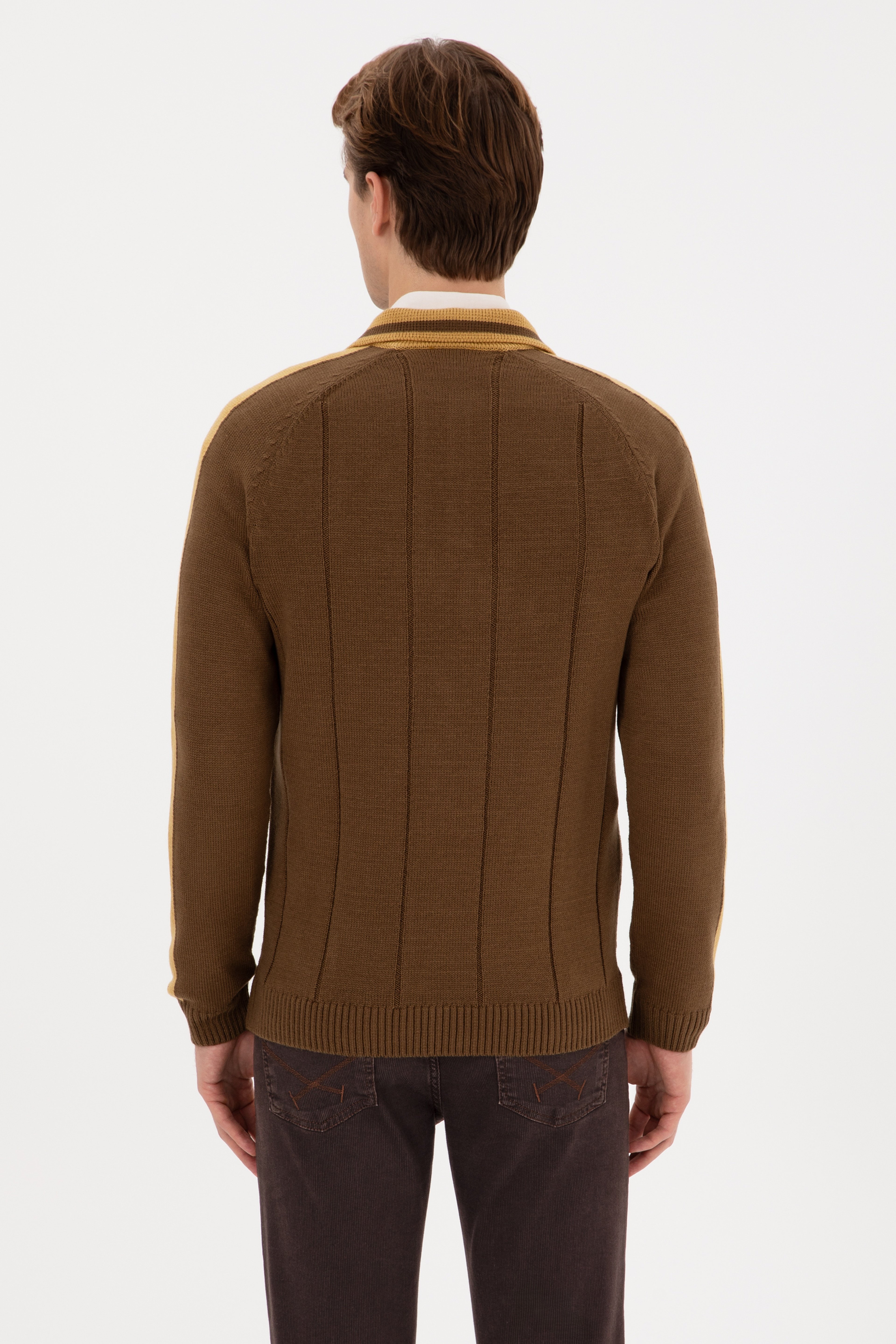 Erkek Regular Fit Polo Yaka Haki Kazak