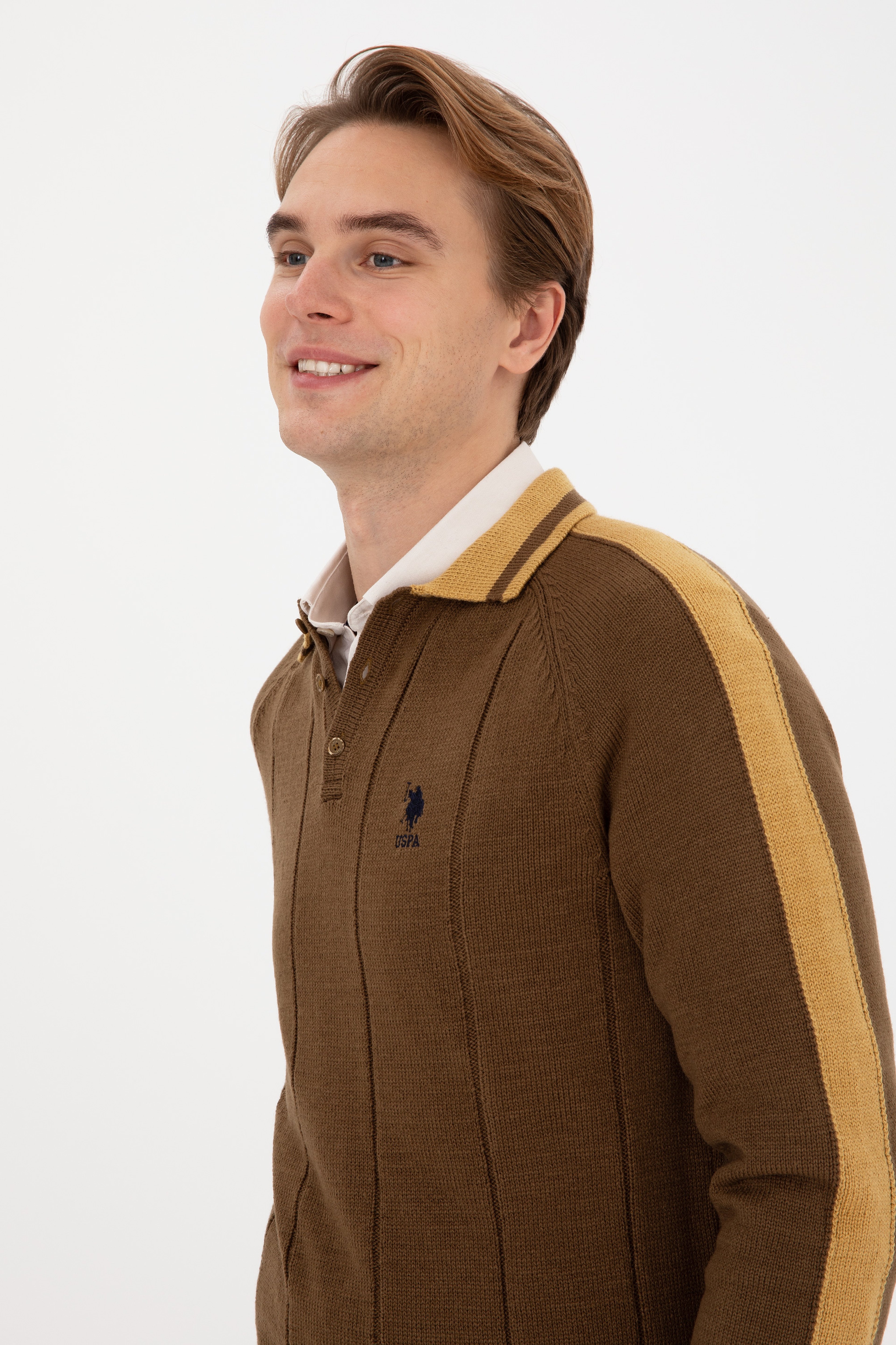 Erkek Regular Fit Polo Yaka Haki Kazak