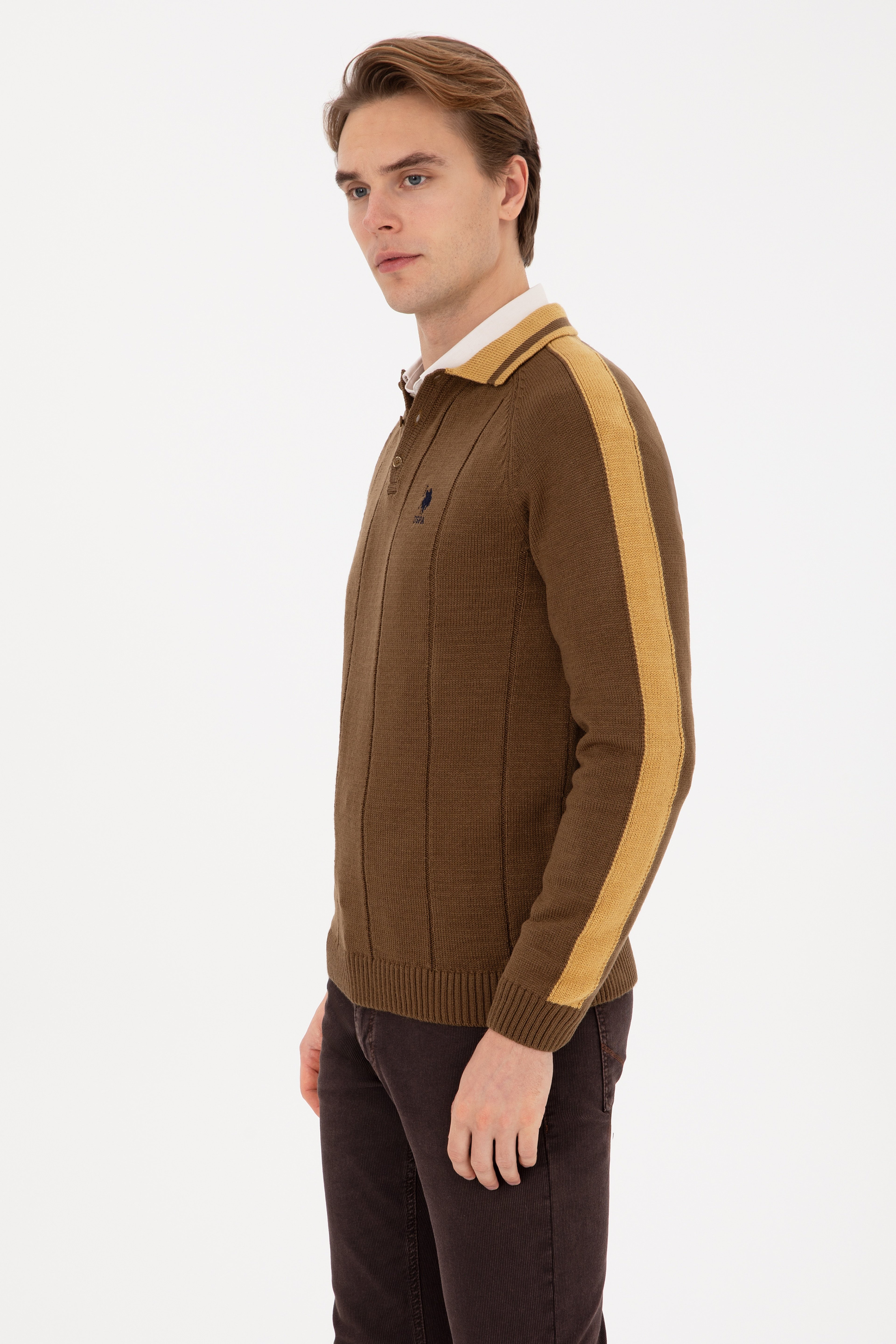 Erkek Regular Fit Polo Yaka Haki Kazak
