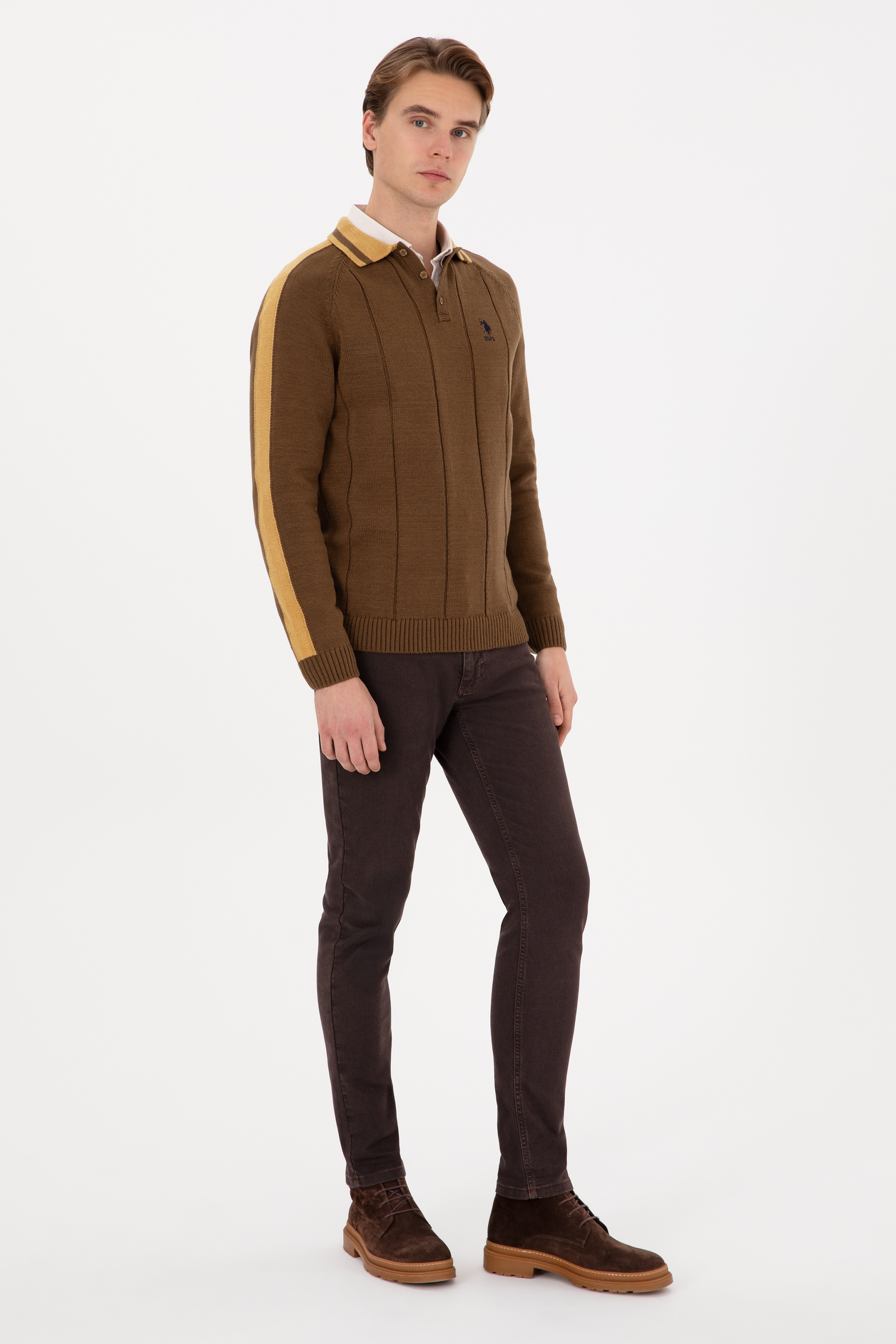 Erkek Regular Fit Polo Yaka Haki Kazak - Image 4