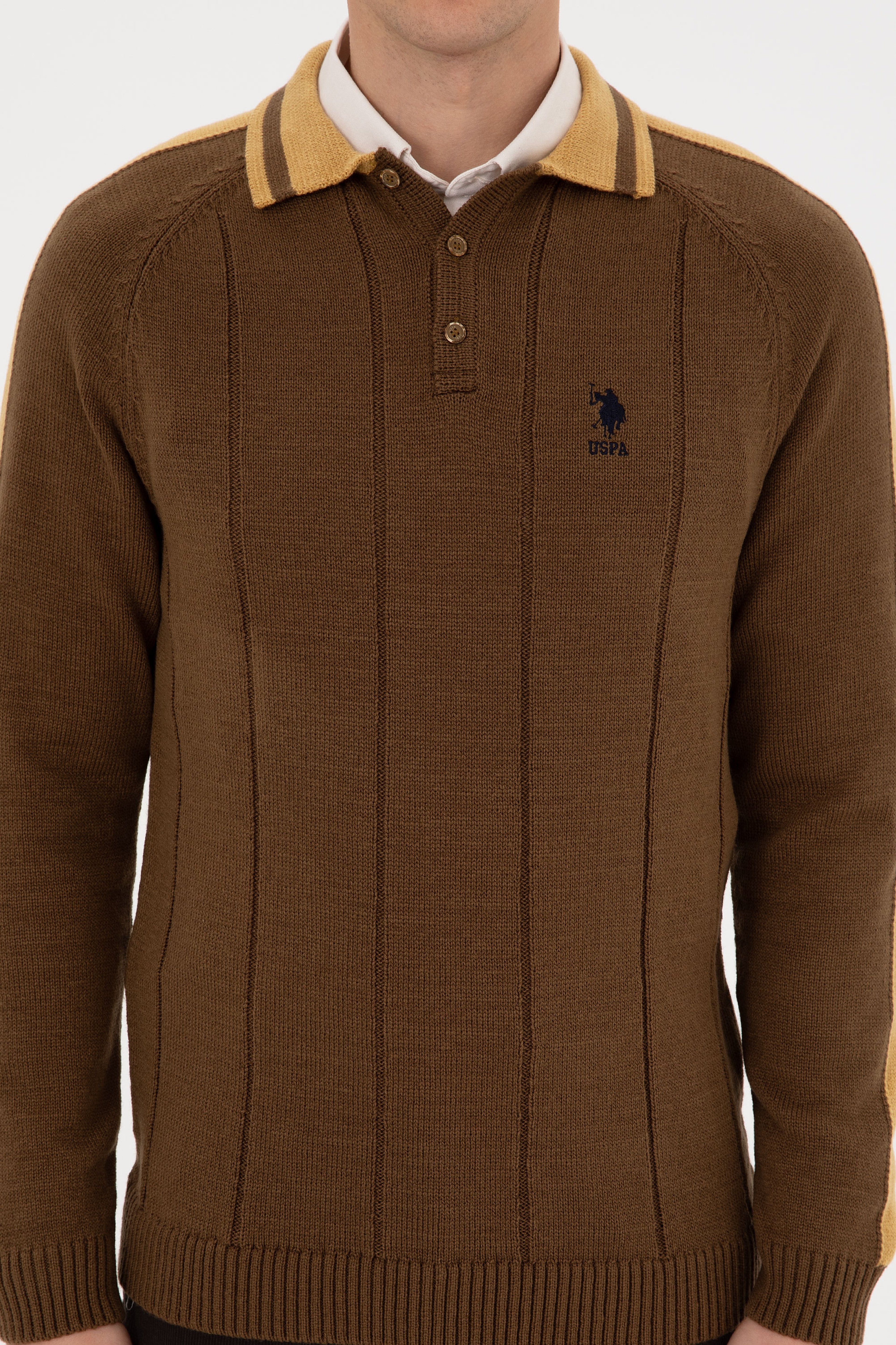 Erkek Regular Fit Polo Yaka Haki Kazak - Image 6