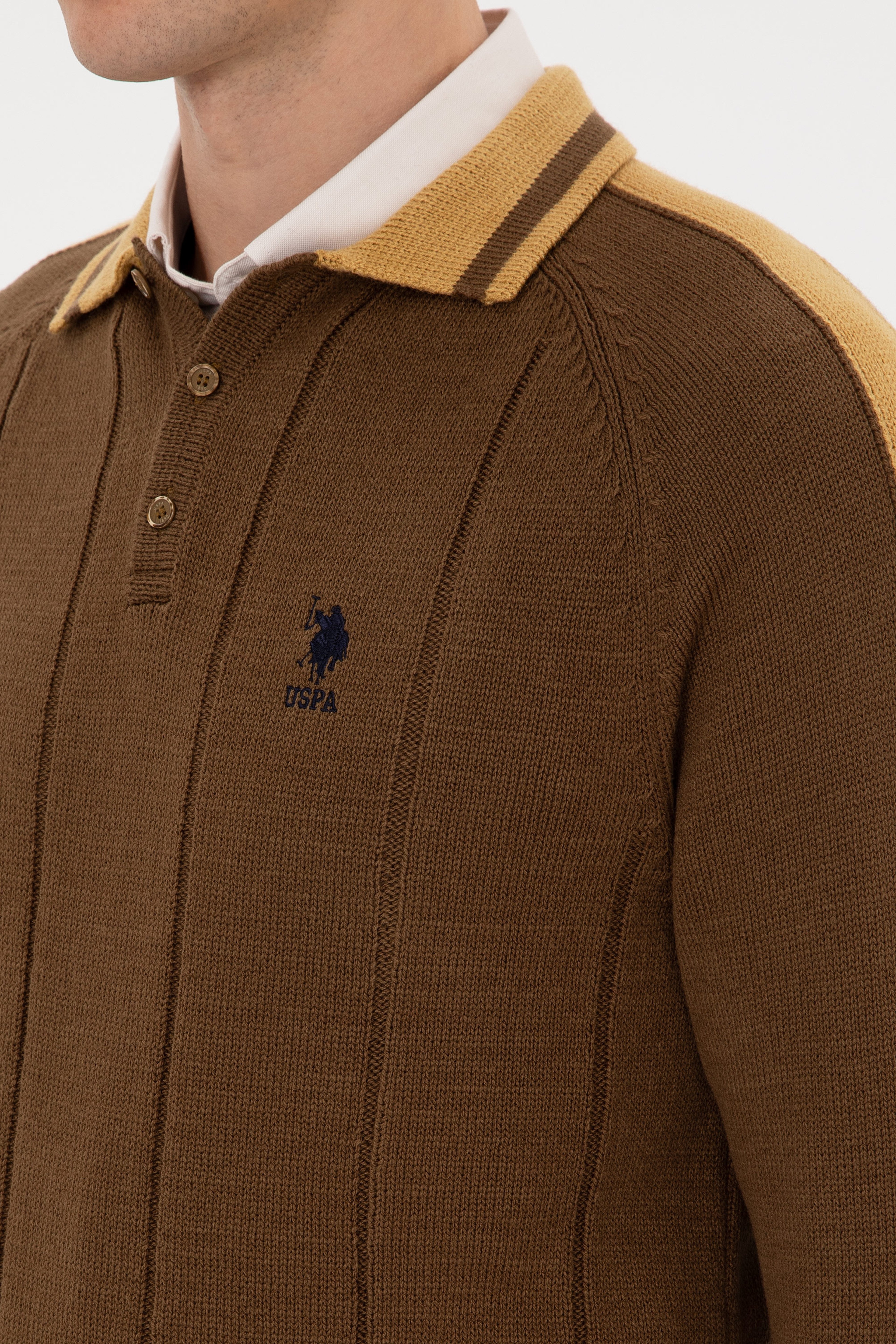 Erkek Regular Fit Polo Yaka Haki Kazak - Image 7