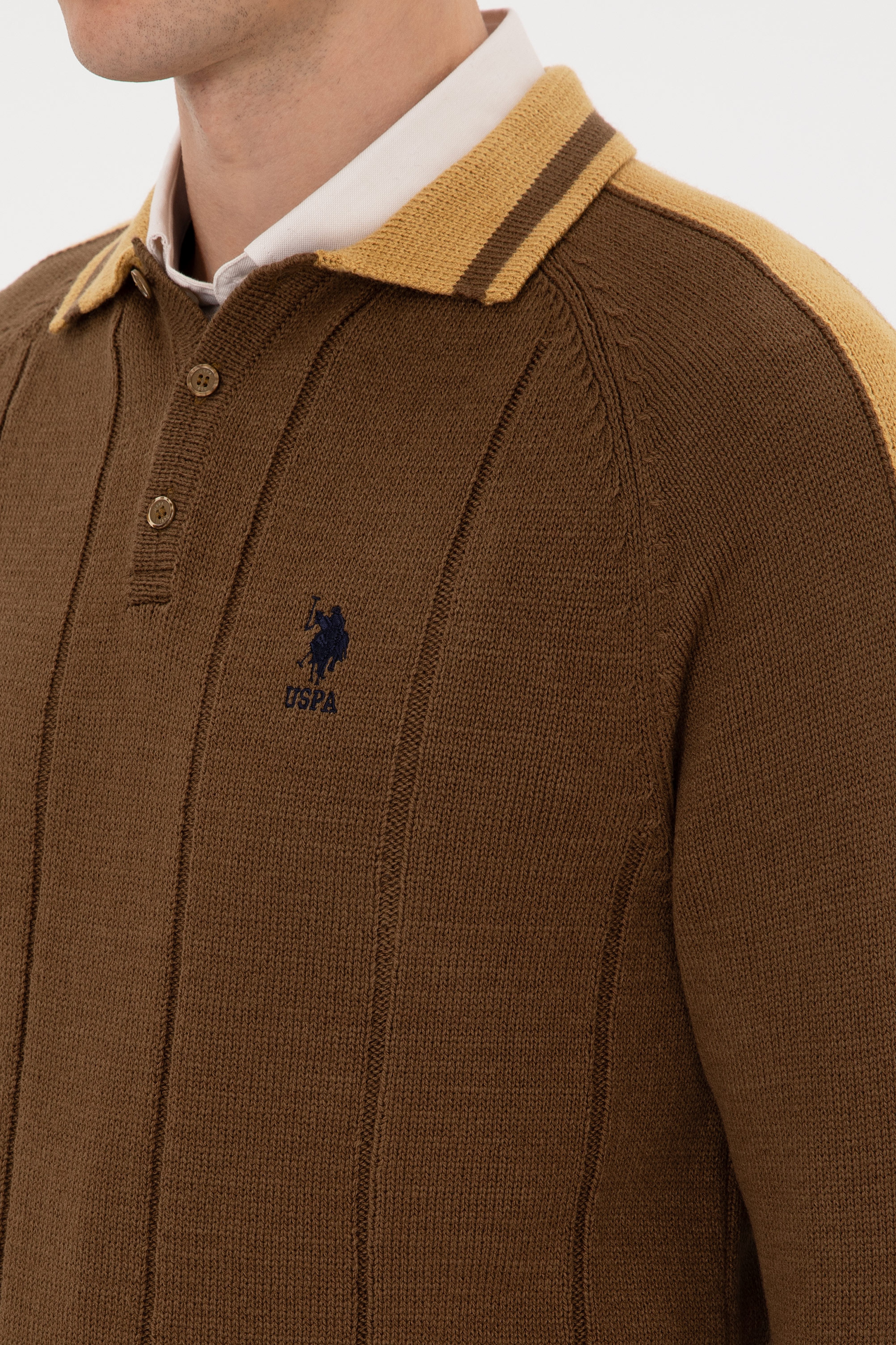 Erkek Regular Fit Polo Yaka Haki Kazak