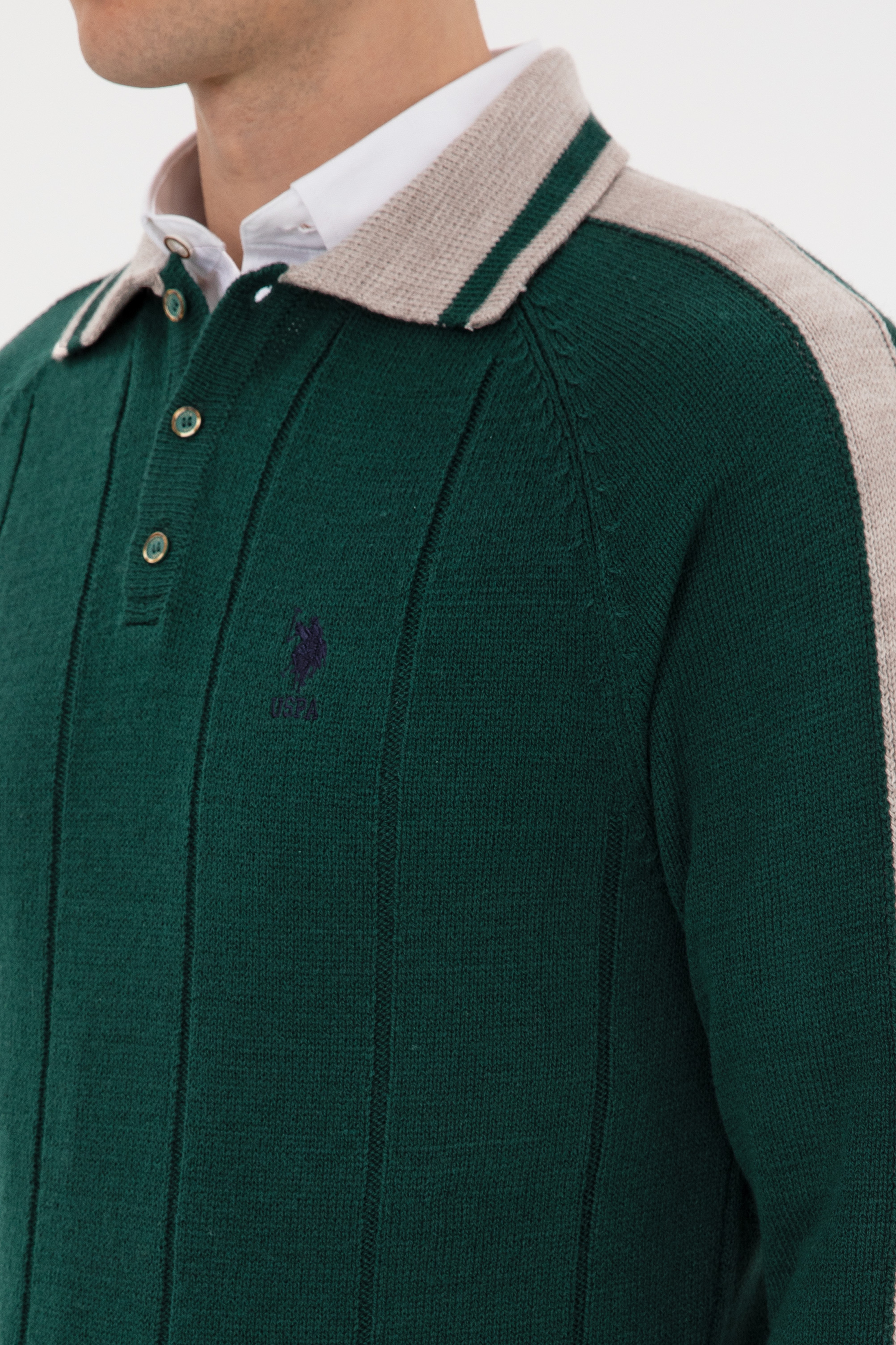 Erkek Regular Fit Polo Yaka Koyu Yeşil Kazak - Image 7