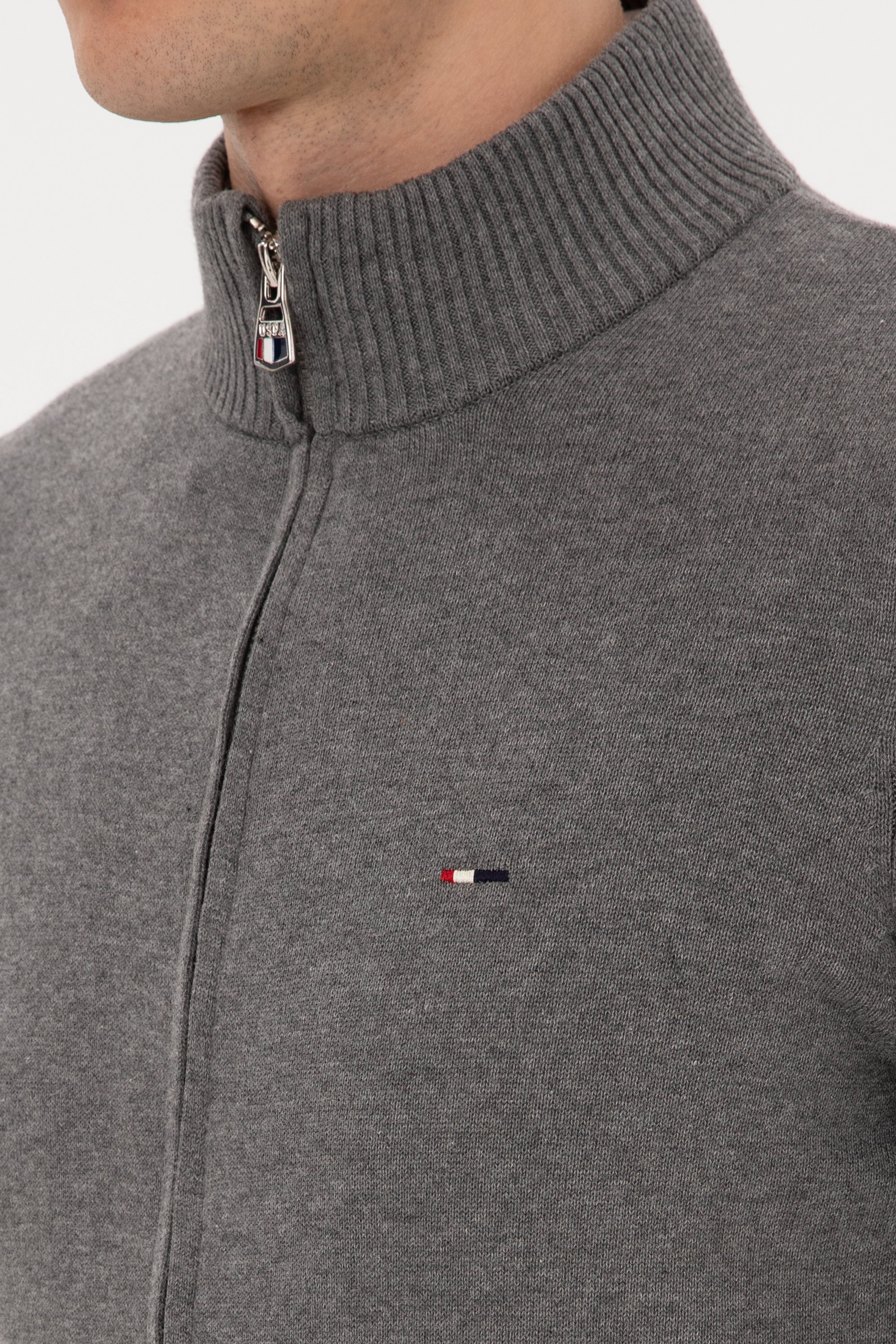 Erkek Slim Fit Gri Melanj Basic Triko Hırka - Image 7