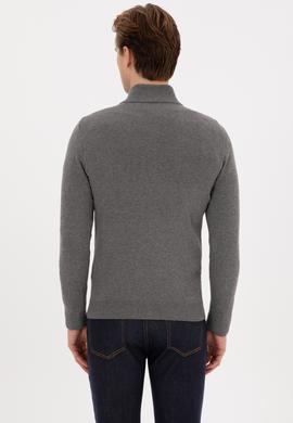 Erkek Gri Melanj Basic Triko Hırka - 50313688065