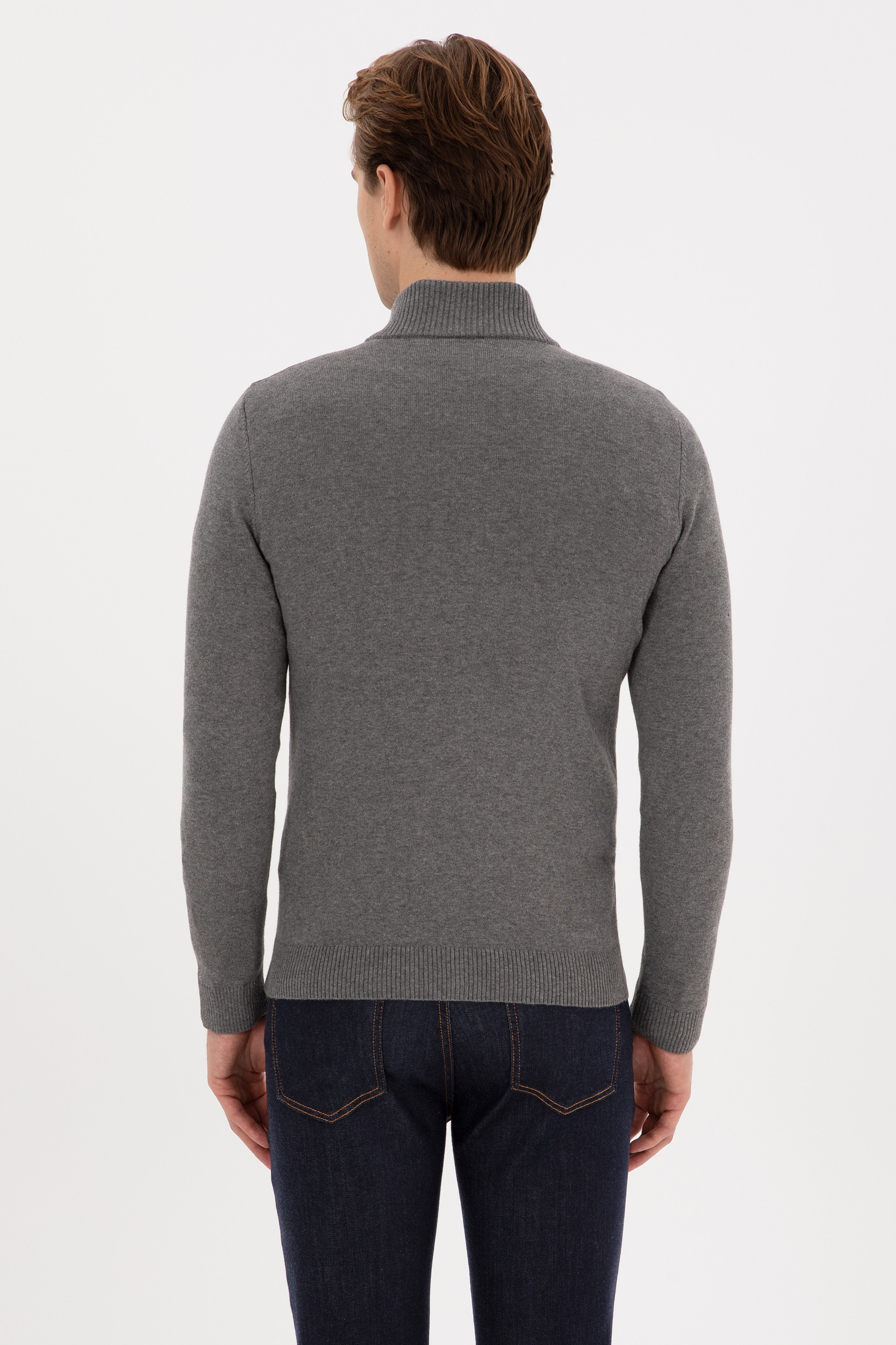 Erkek Slim Fit Gri Melanj Basic Triko Hırka - Image 5