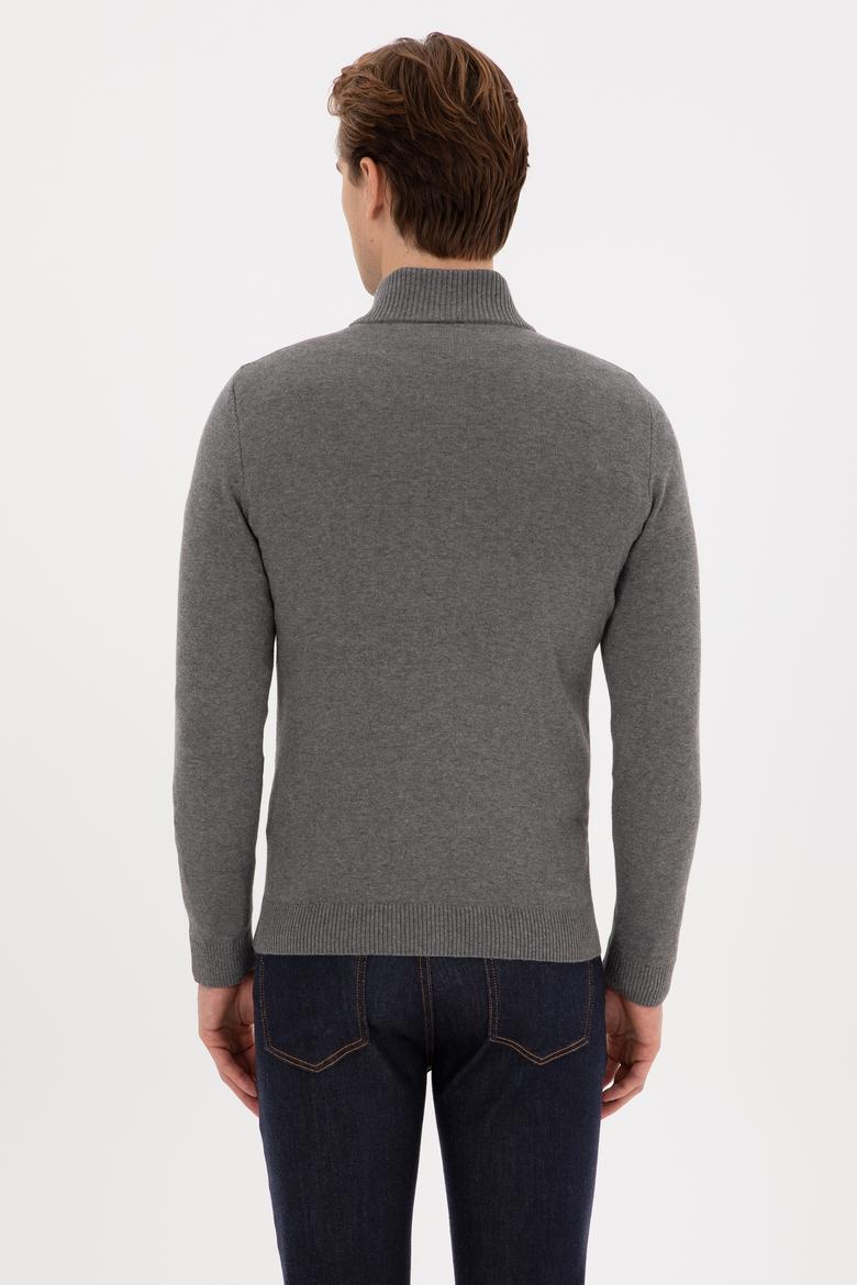 Erkek Gri Melanj Basic Triko Hırka - 50313688065